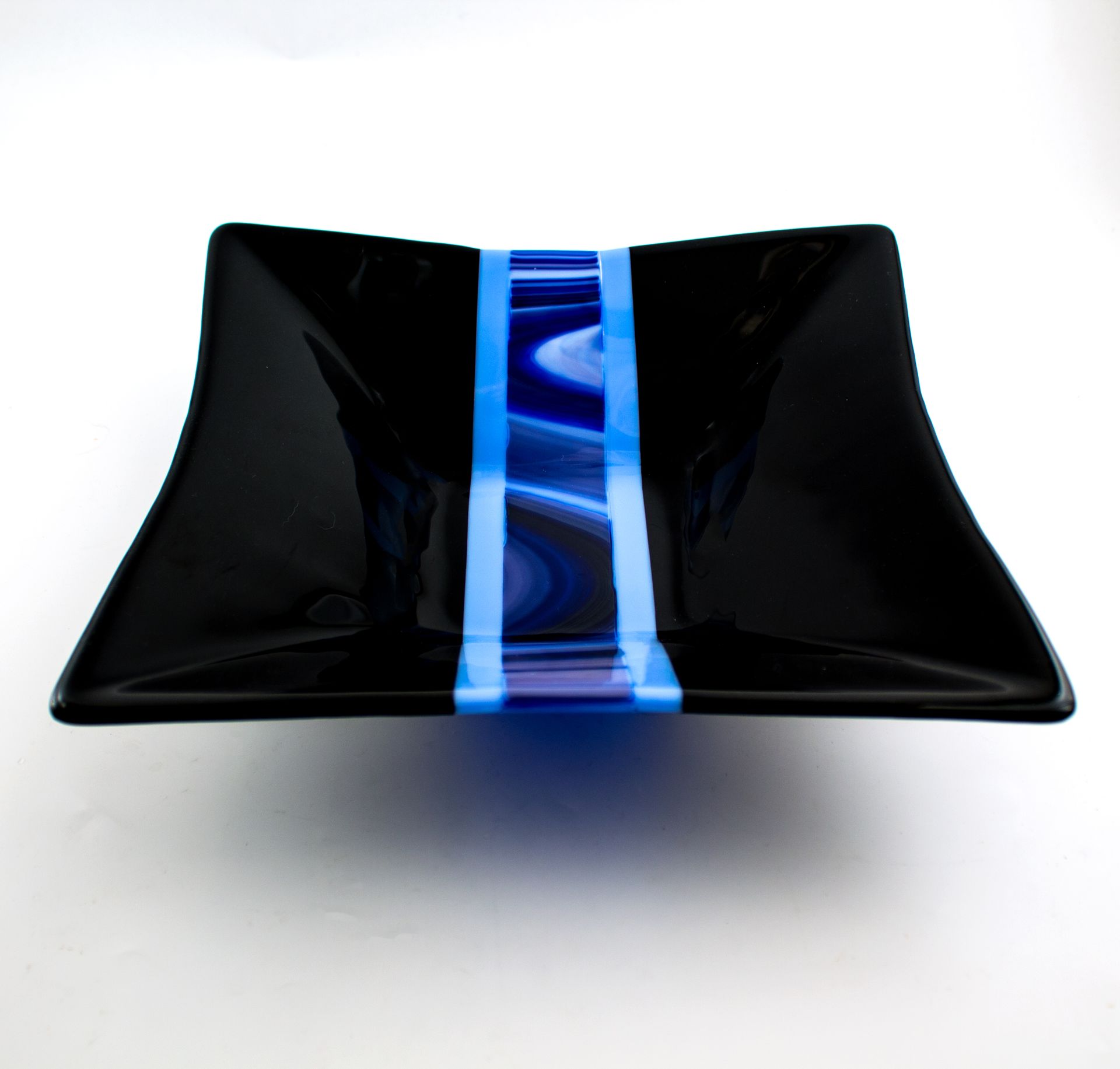 Black And Blue Fused Glass Serving Bowl 3 