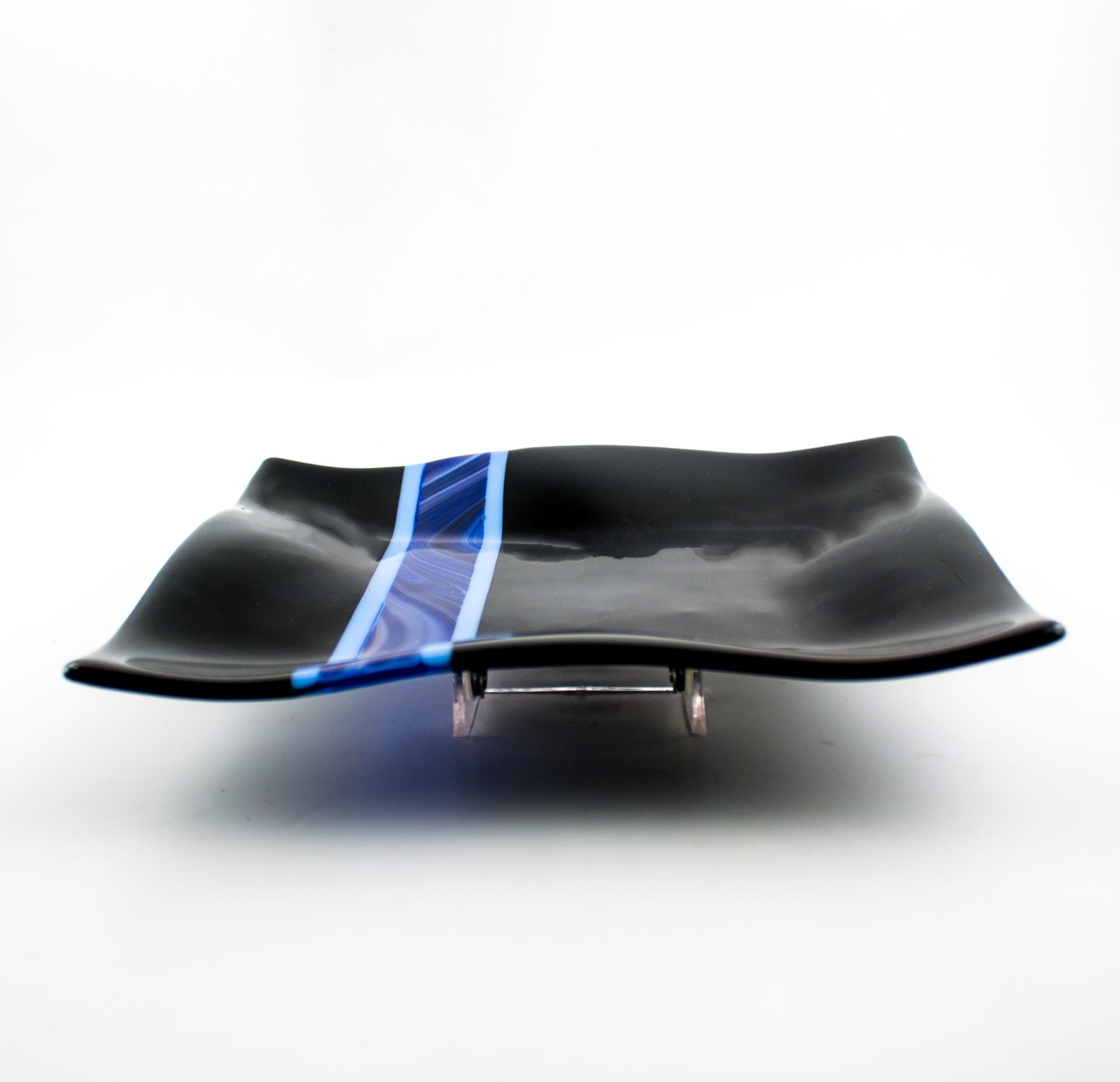 Black And Blue Fused Glass Dinnerware Set, Square Plates 4 