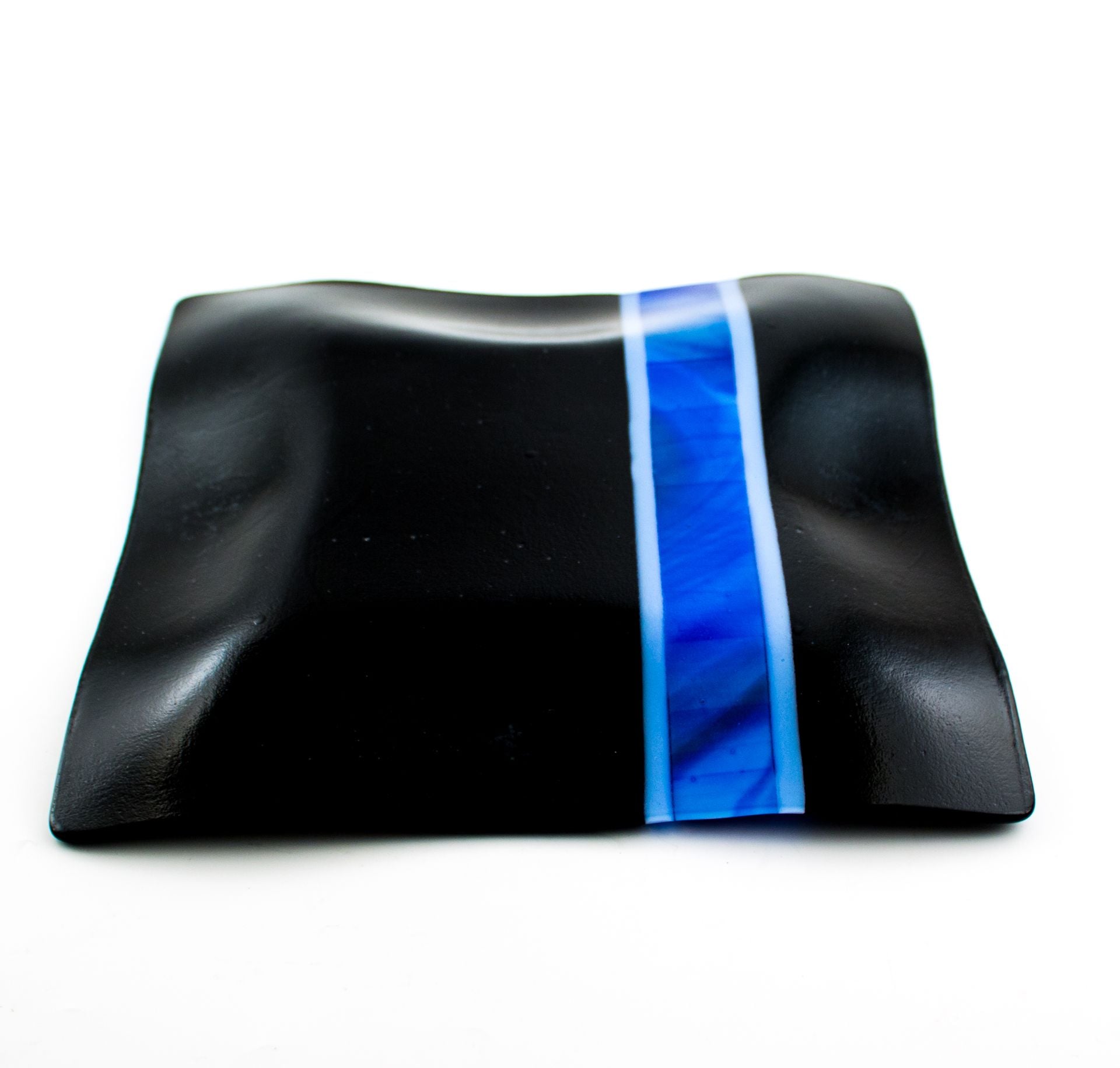 Black And Blue Fused Glass Dinnerware Set, Square Plates 5 