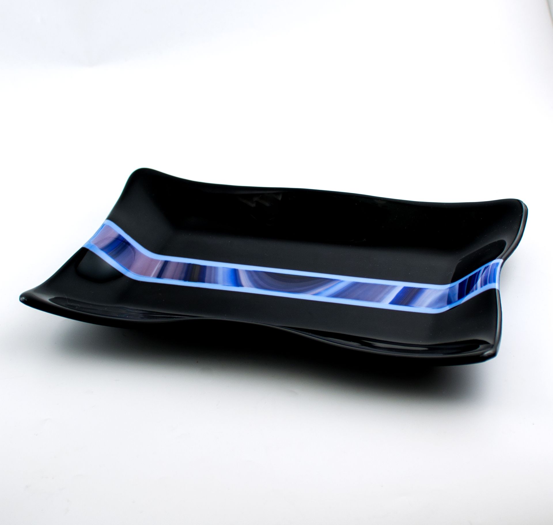 Black And Blue Fused Glass Serving Tray