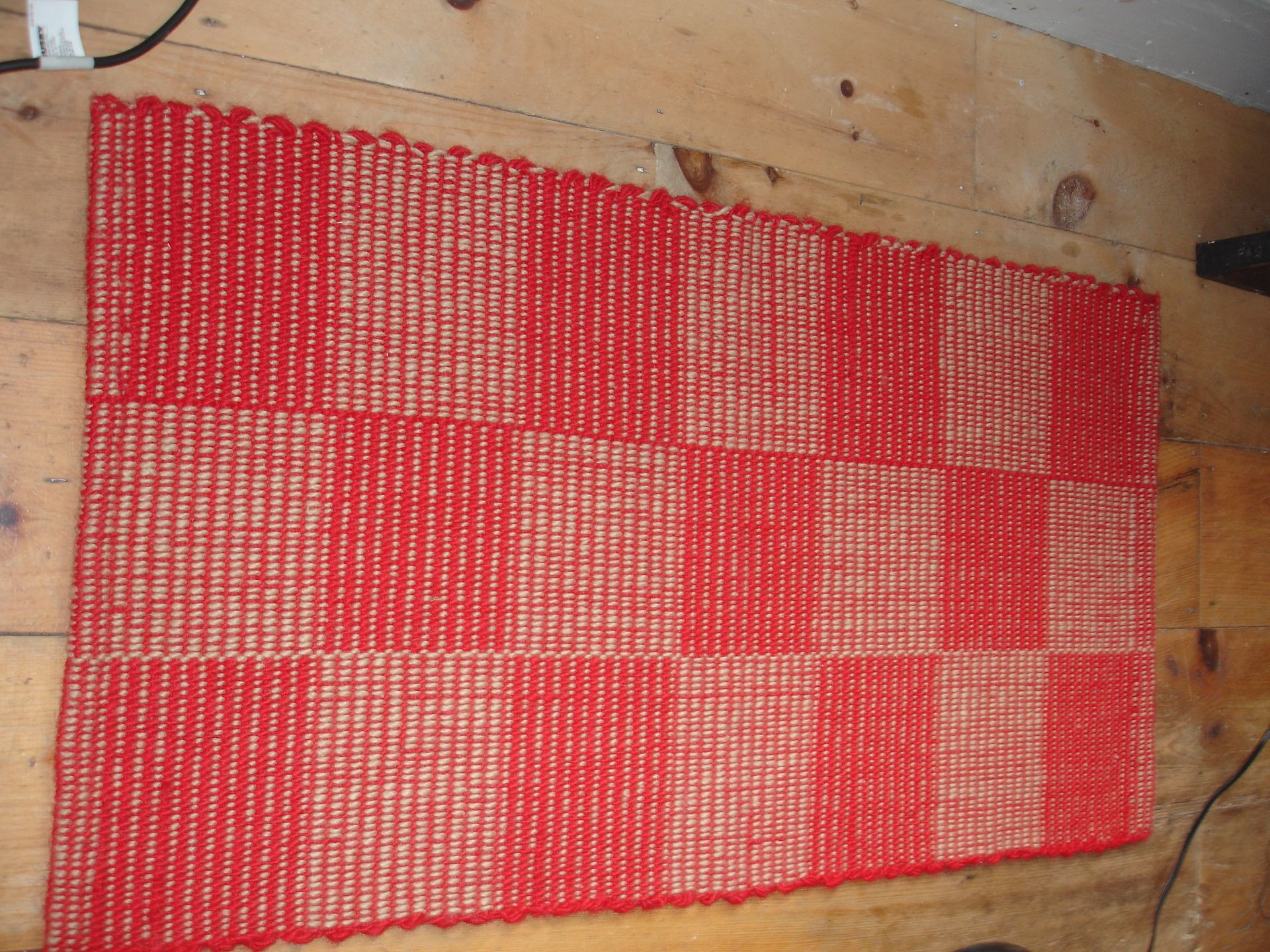 Red Beige Hand-Woven Wool Check Rug 25 In By 50 In 2 