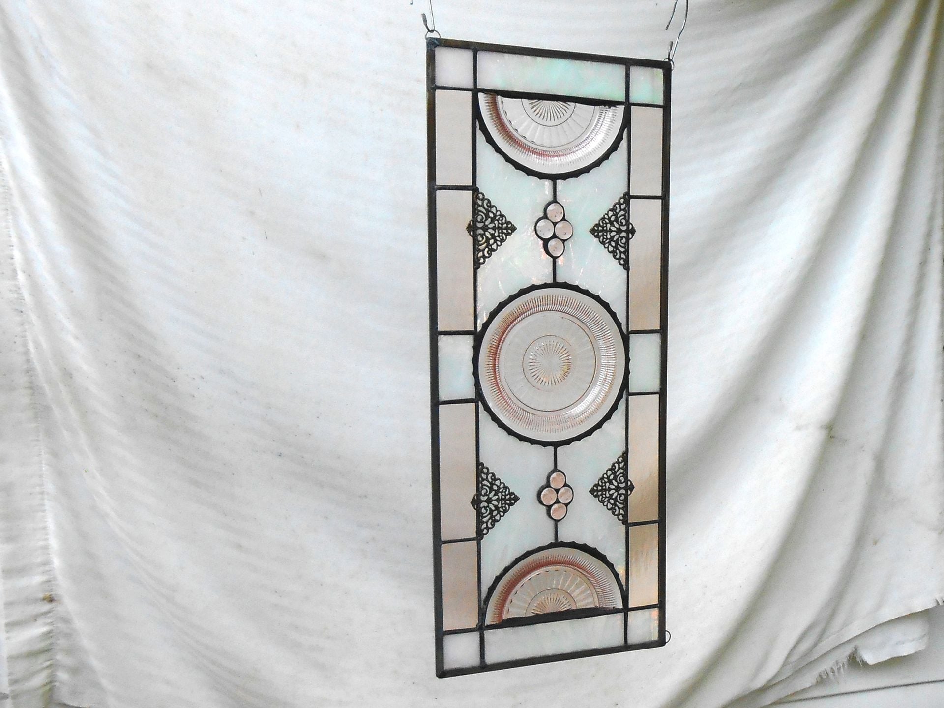 Pink Depression Glass Coronation Plates, Antique Stained Glass Transom Window 7 