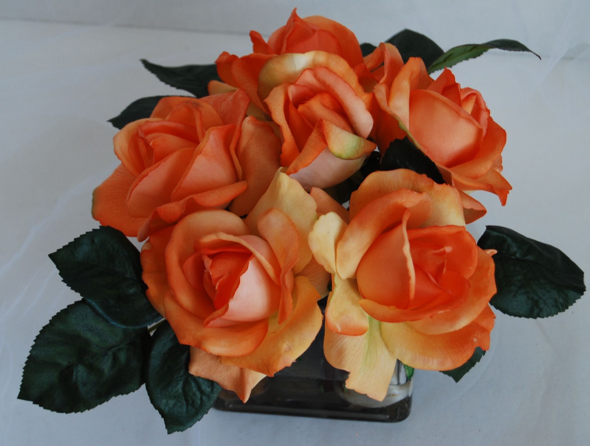 Orange Roses In Glass Vase 2 