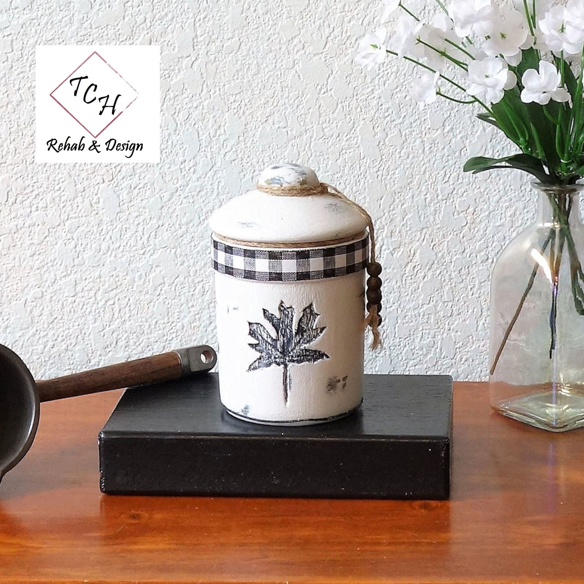 Ceramic Pottery Crock Canister Small Maple Leaf Buffalo Plaid 1 