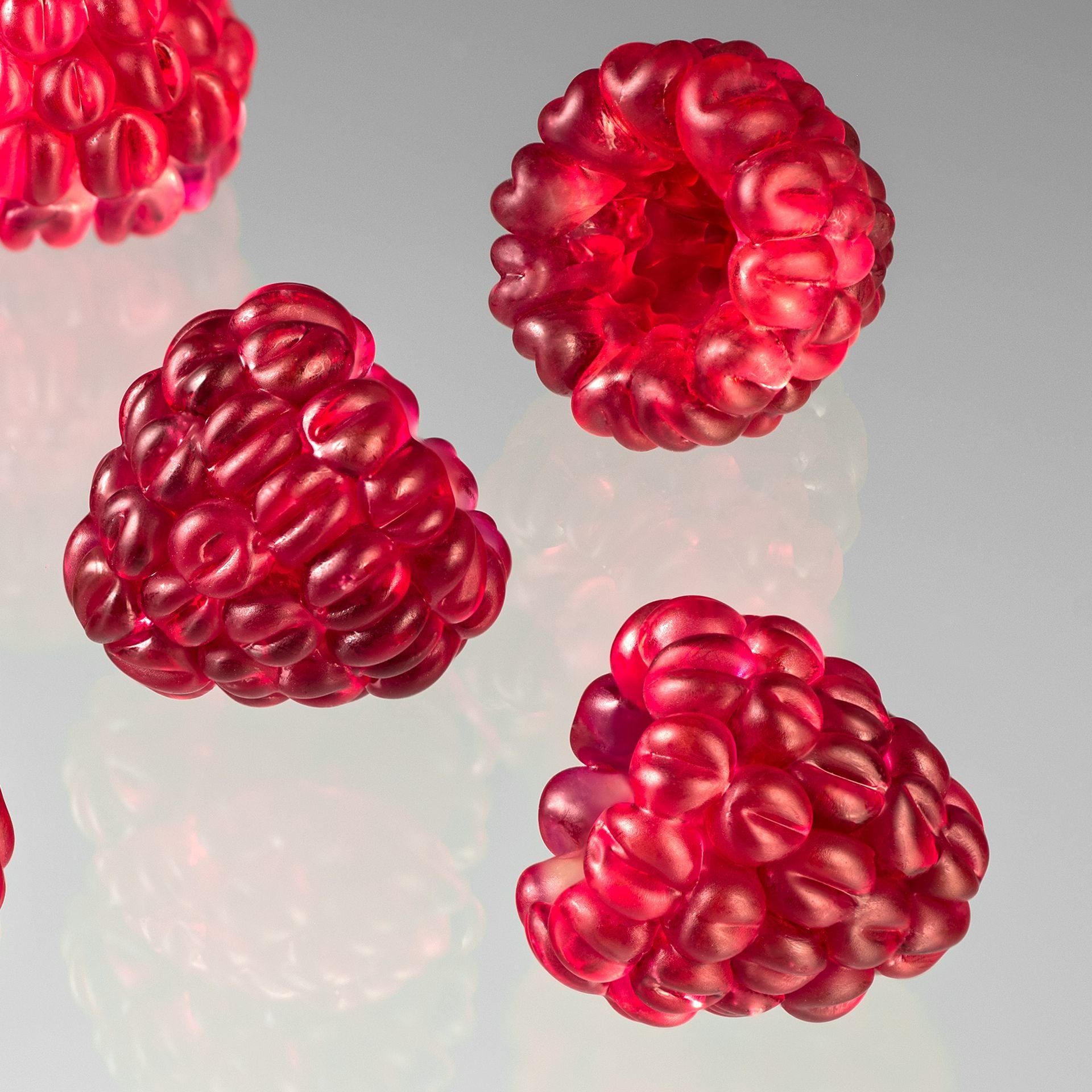 One Realistic Glass Red Raspberry Sculpture, Hand Blown and Life-Sized