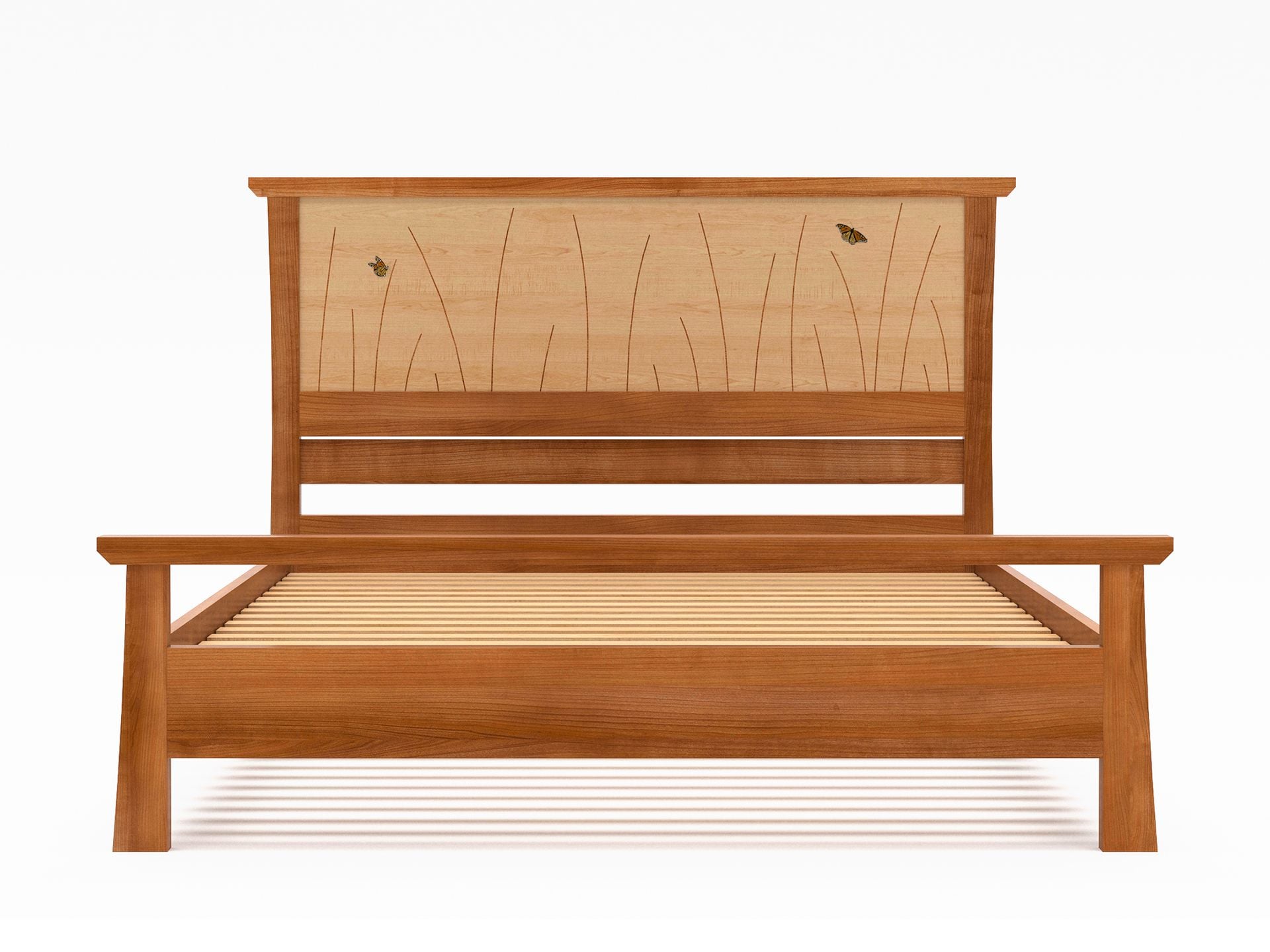 Bed Frame Handmade In Cherry And Maple With Butterfly Inlay, "Butterfly Bed" 2 