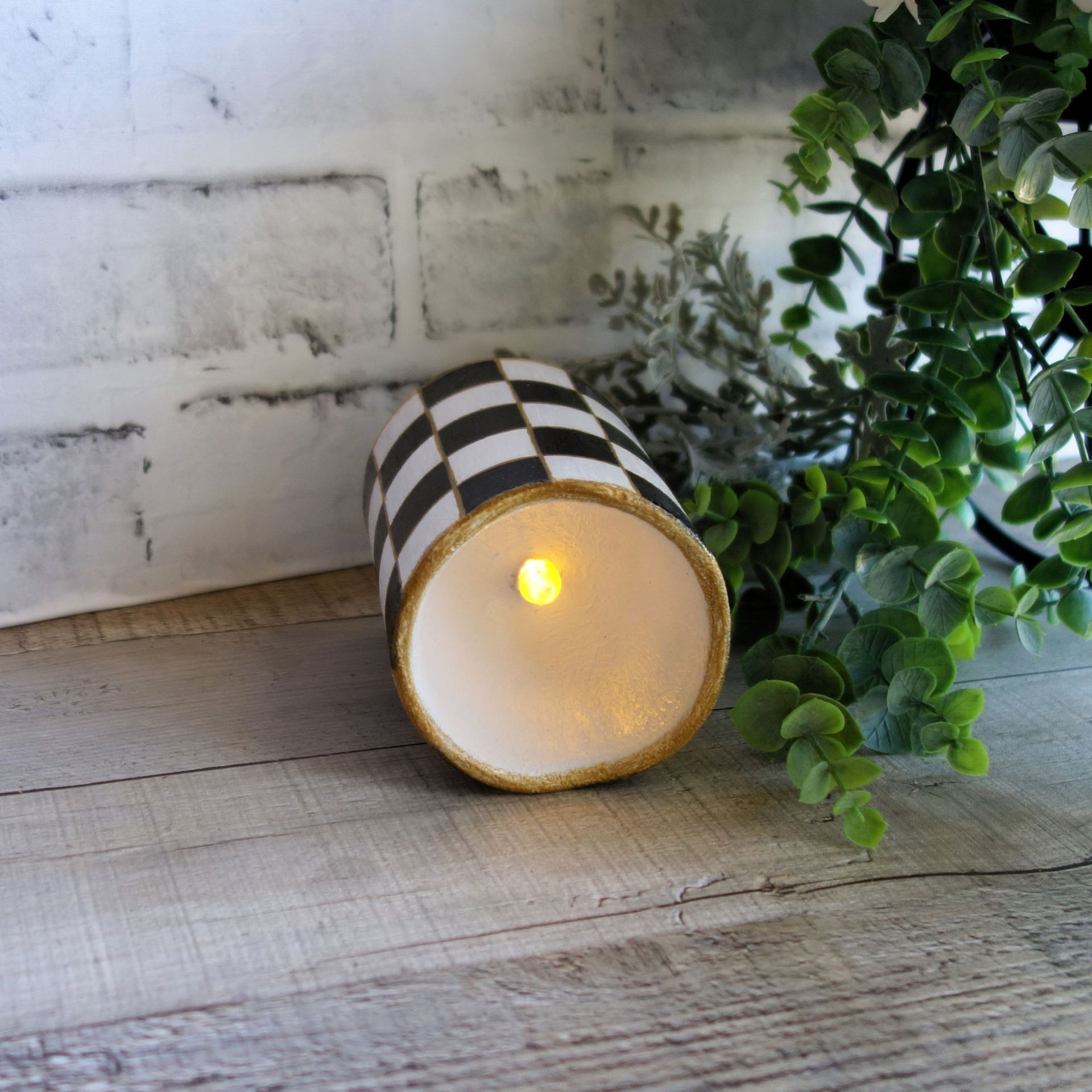 Black And White Checked Candle Vintage Checks Battery Candle Led Buffalo Checks 3 