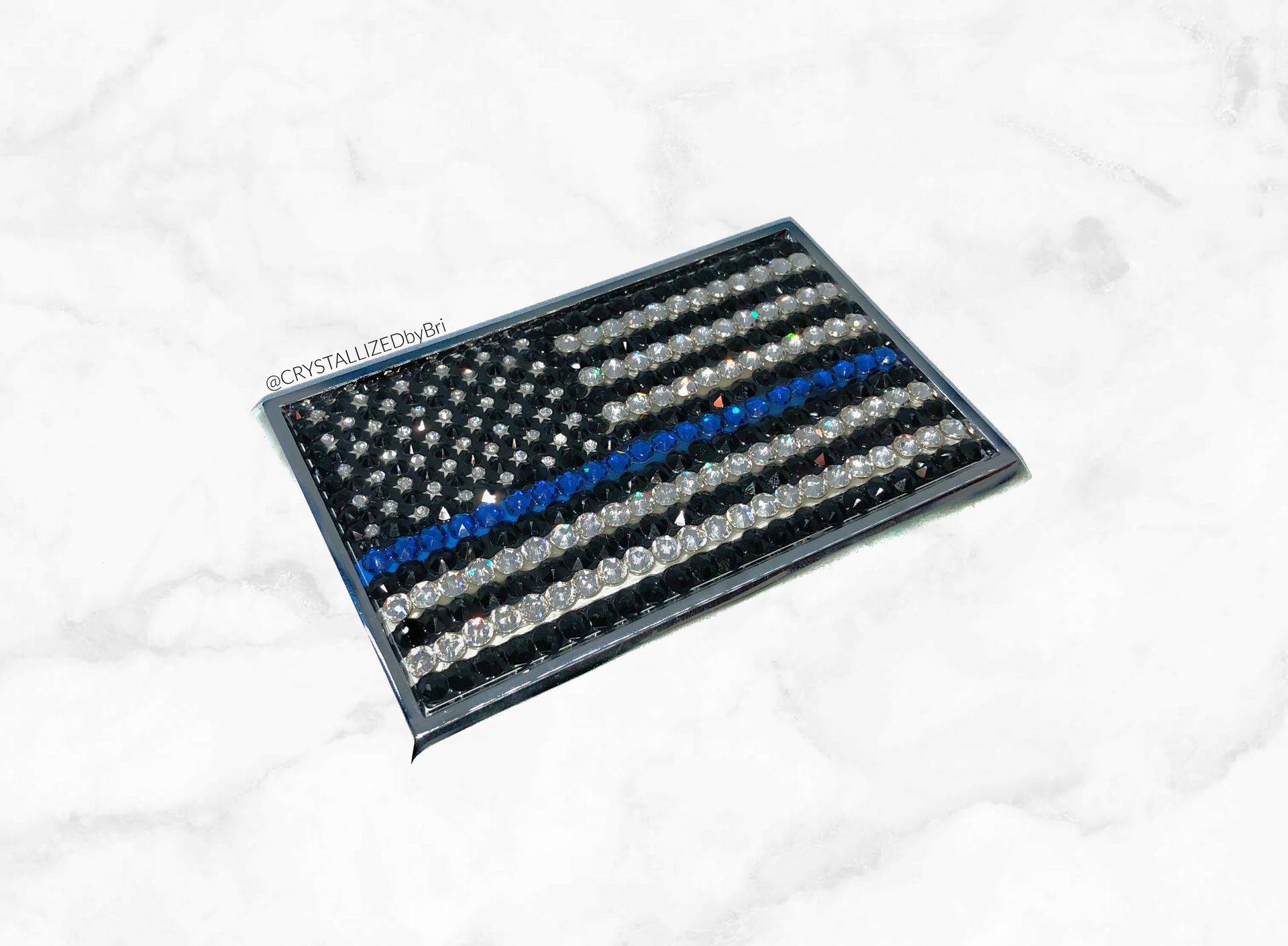 Thin Blue Line Crystallized Police Flag 3d Emblem Car Home Bling Genuine European Crystals Bedazzled 1 