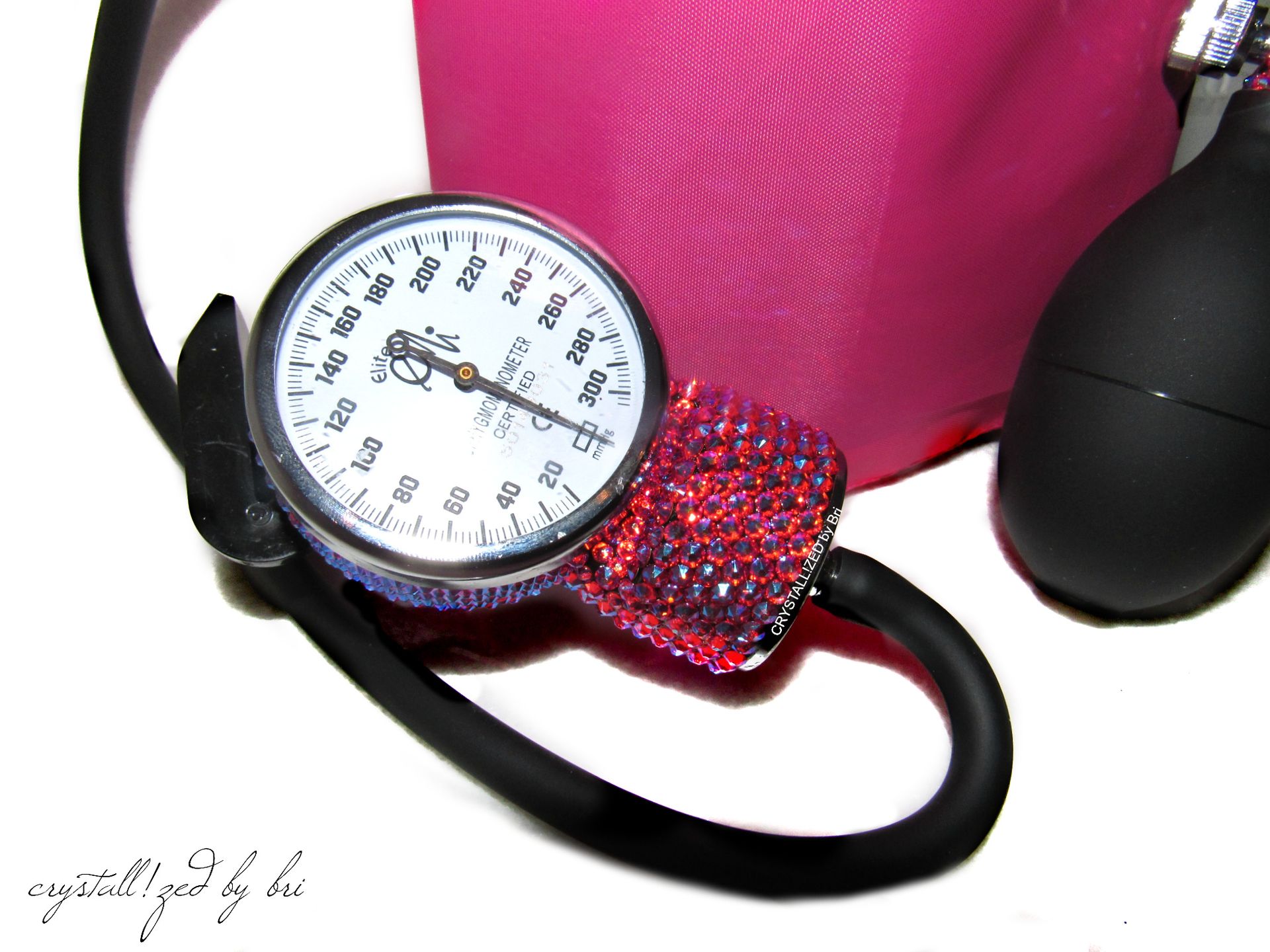 Crystallized Sphygmomanometer Blood Pressure Cuff Pink Medical Bling European Crystals Bedazzled 2 