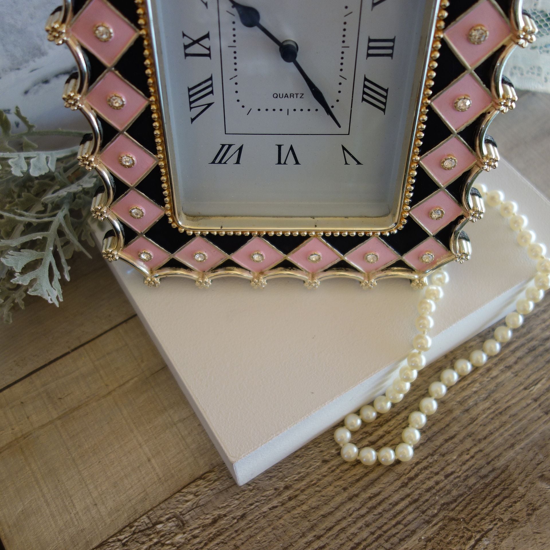 Hand Painted Whimsy Diamond Checked Vintage Clock Black And Pink Checked Decor 4 