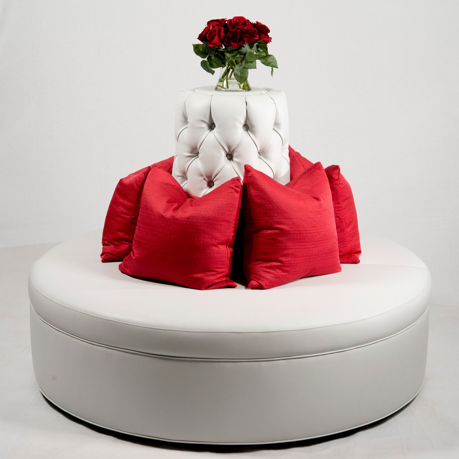 White 60" Diameter Faux Leather Circle Round Settee Sofa