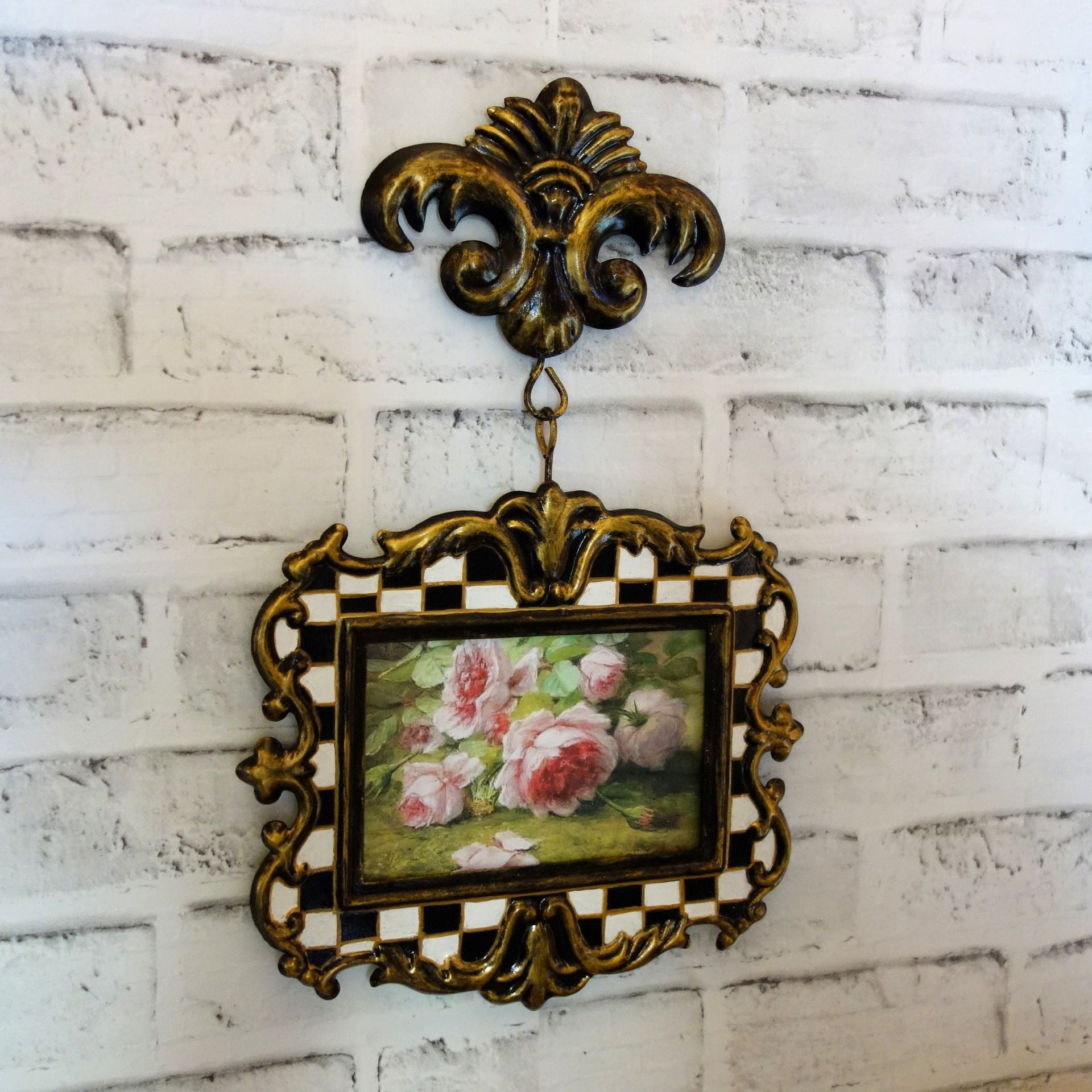 Courtly Picture Frame Black And White Checks With Pink Rose Decor Checked Frame 5 