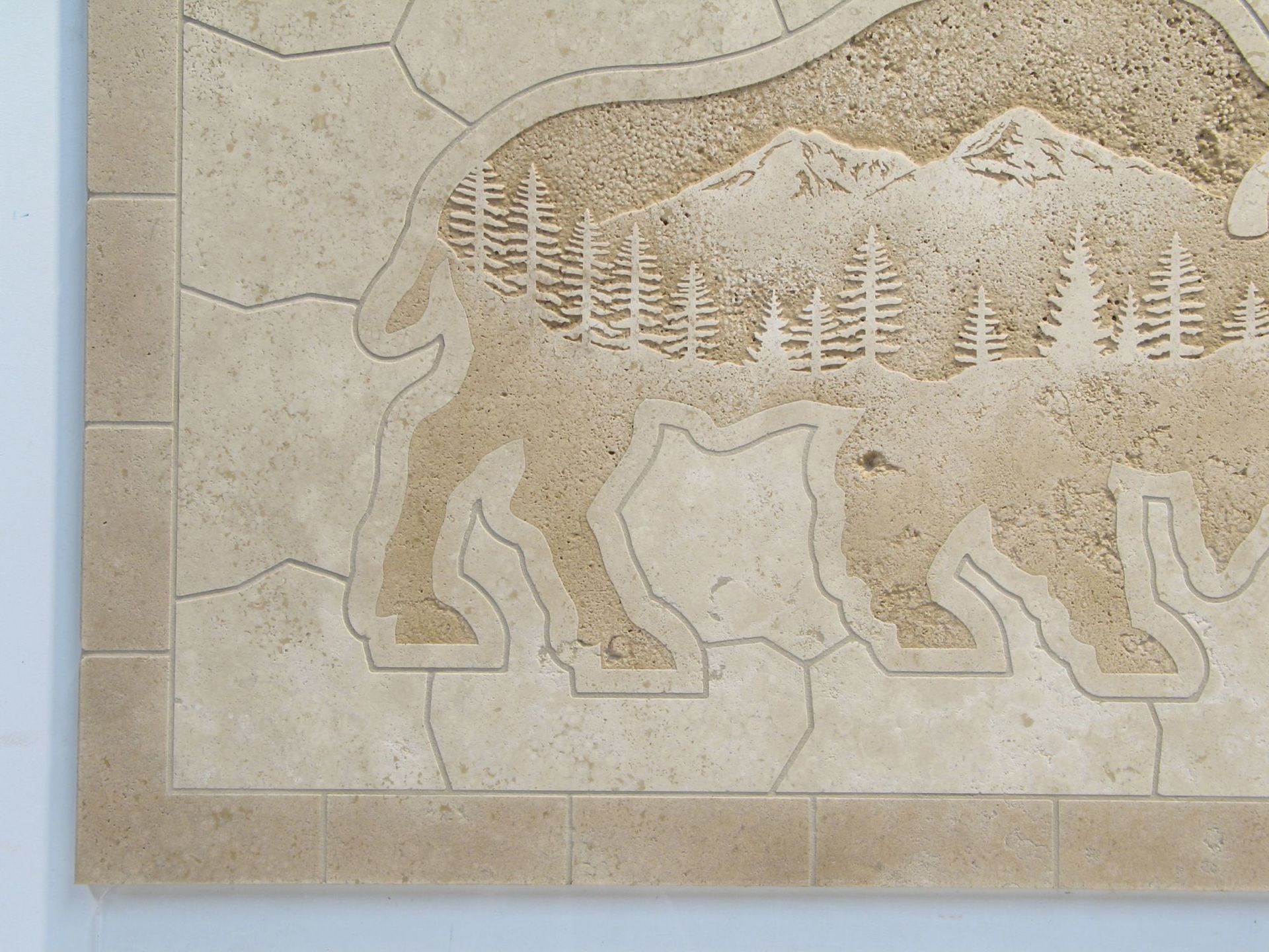 Etched Tile Travertine Buffalo Mural 5