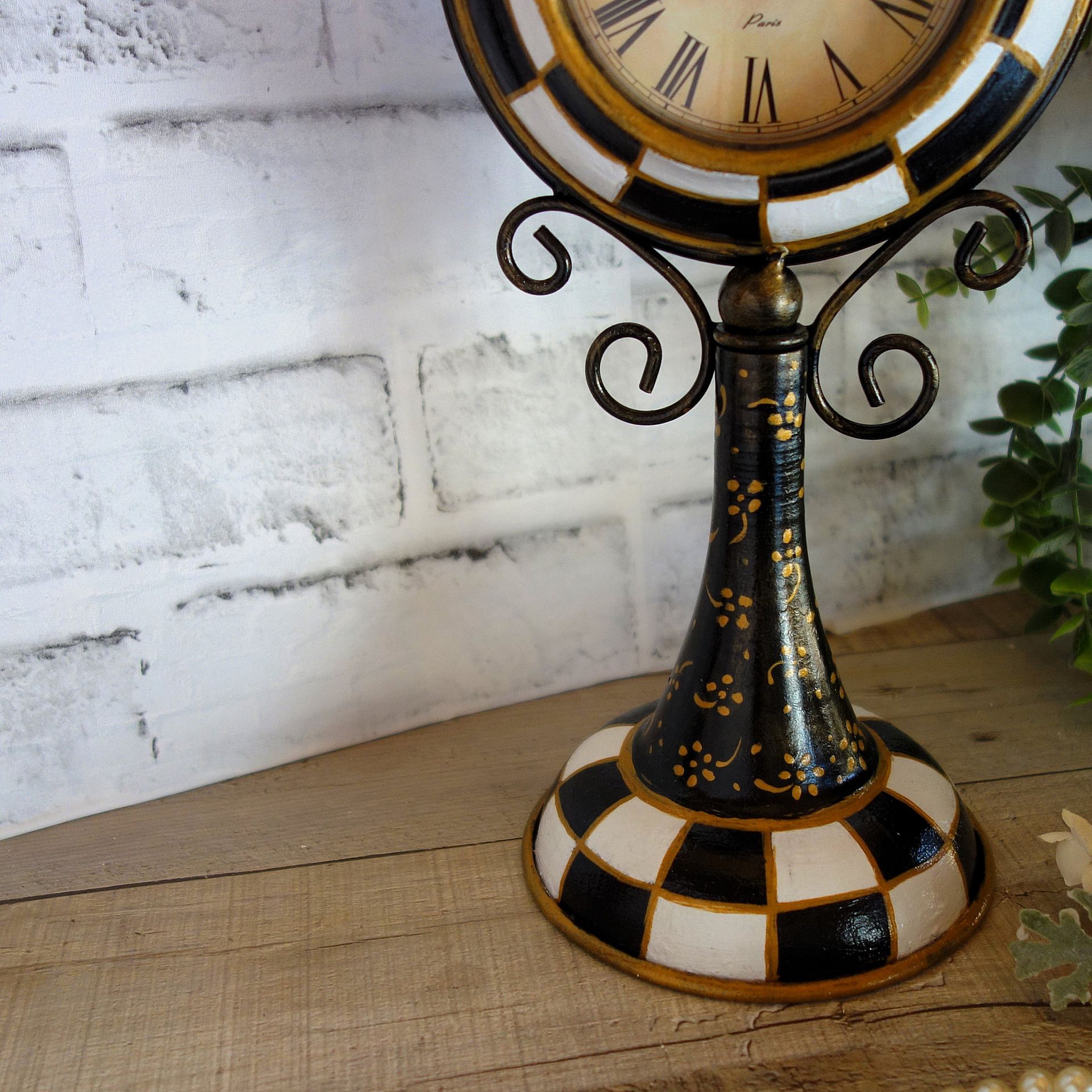Courtly Clock Hand Painted Black And White Checks Clock Whimsy Checked Clock 3 