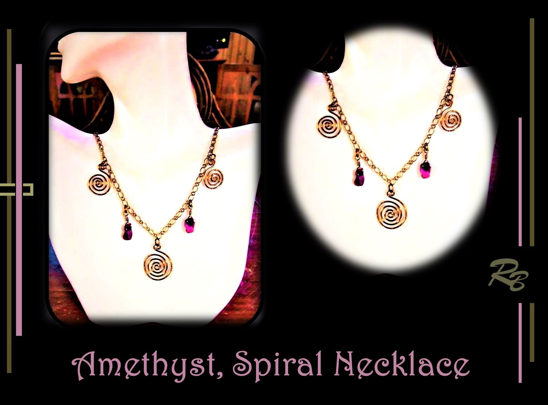 Copper, Gemstone, Jewelry, Necklace, Custom Created. Healing necklace, Amethyst, Rose quartz, gemstones 2