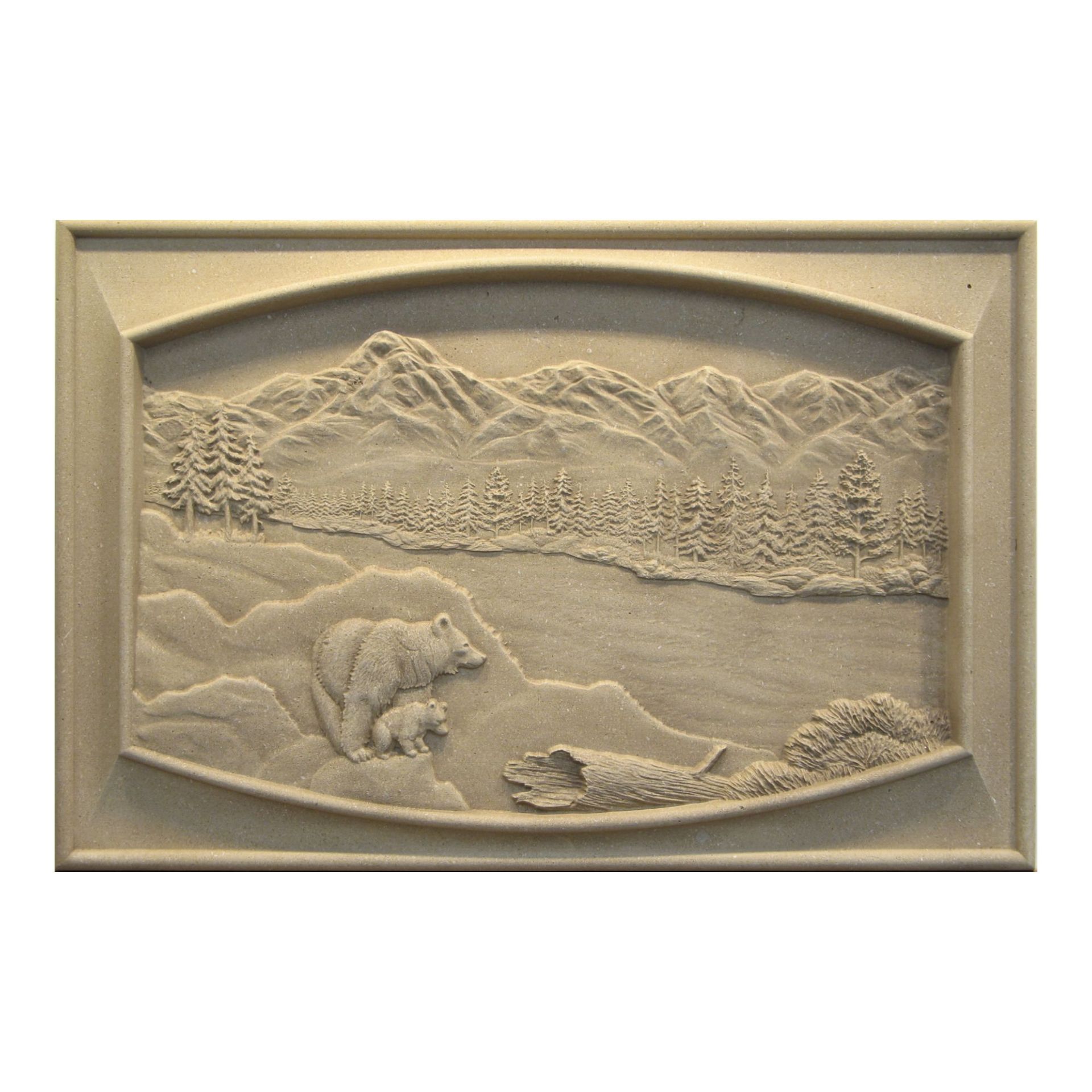 Custom Relief Carved Limestone Bear Mountain River Scene 16"x24" 1 