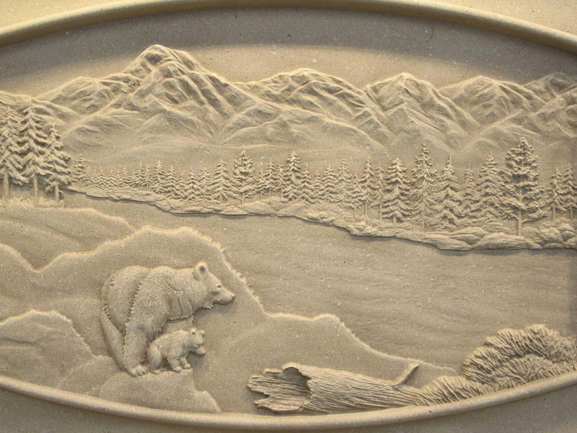 Custom Relief Carved Limestone Bear Mountain River Scene 16"x24" 3 