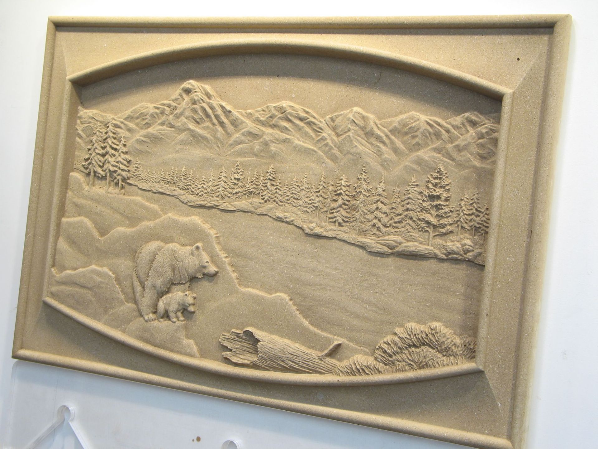 Custom Relief Carved Limestone Bear Mountain River Scene 16"x24" 4 