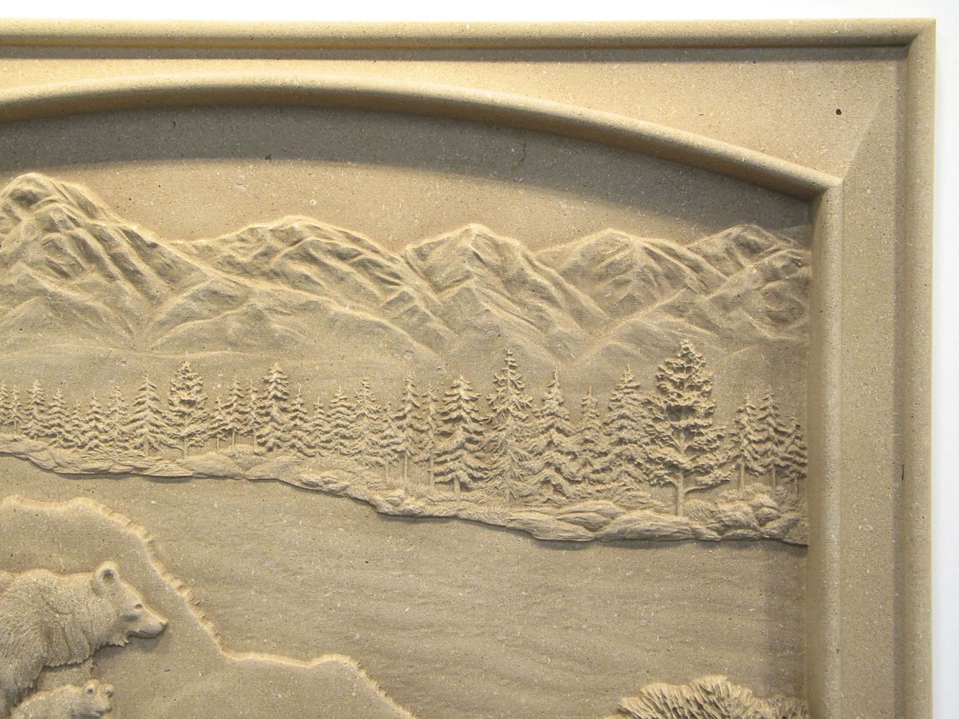 Custom Relief Carved Limestone Bear Mountain River Scene 16"x24" 6 