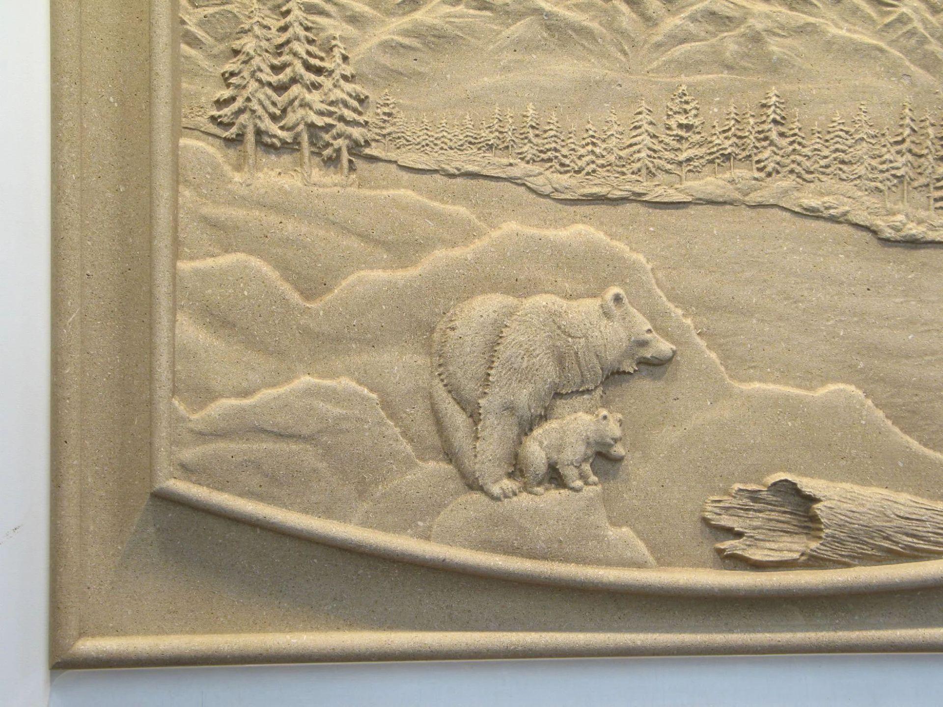 Custom Relief Carved Limestone Bear Mountain River Scene 16"x24" 5 