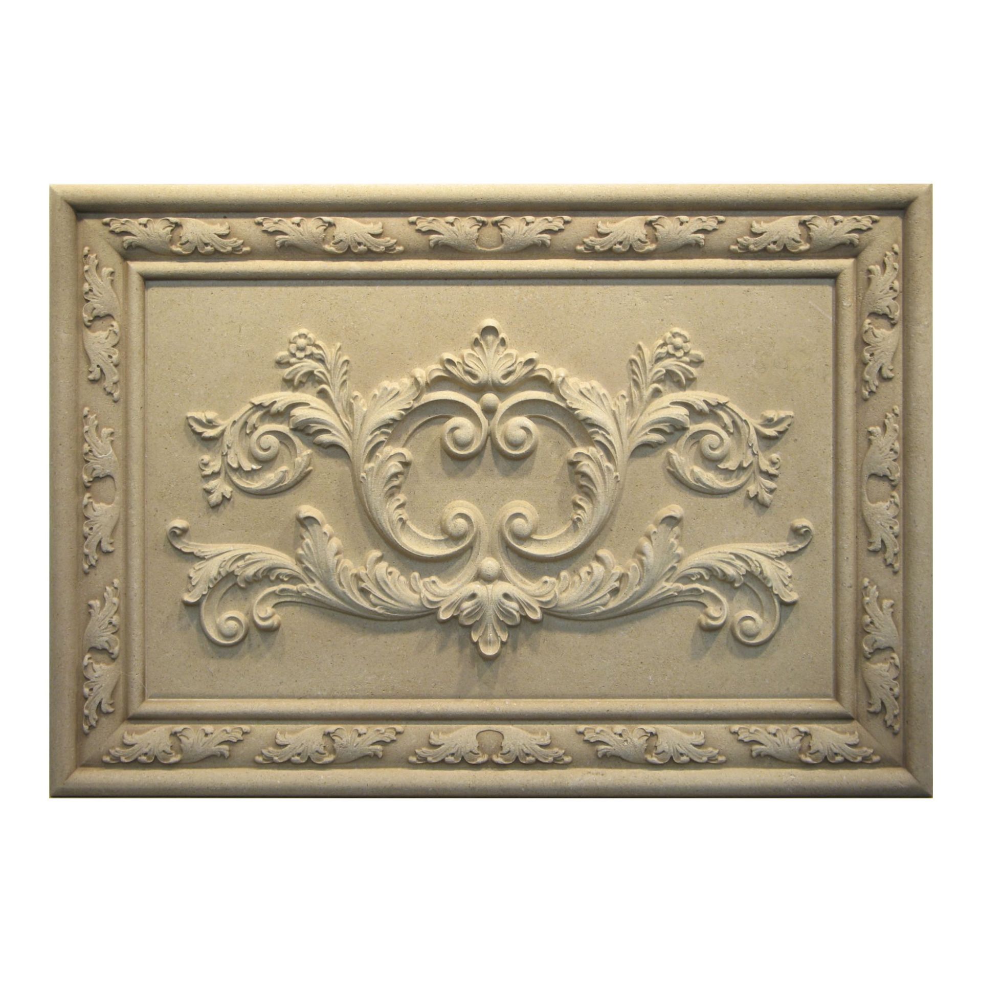 Ornate Relief Carved Limestone Back Splash 16" x 23" Decorative Tile Insert Panel 1 