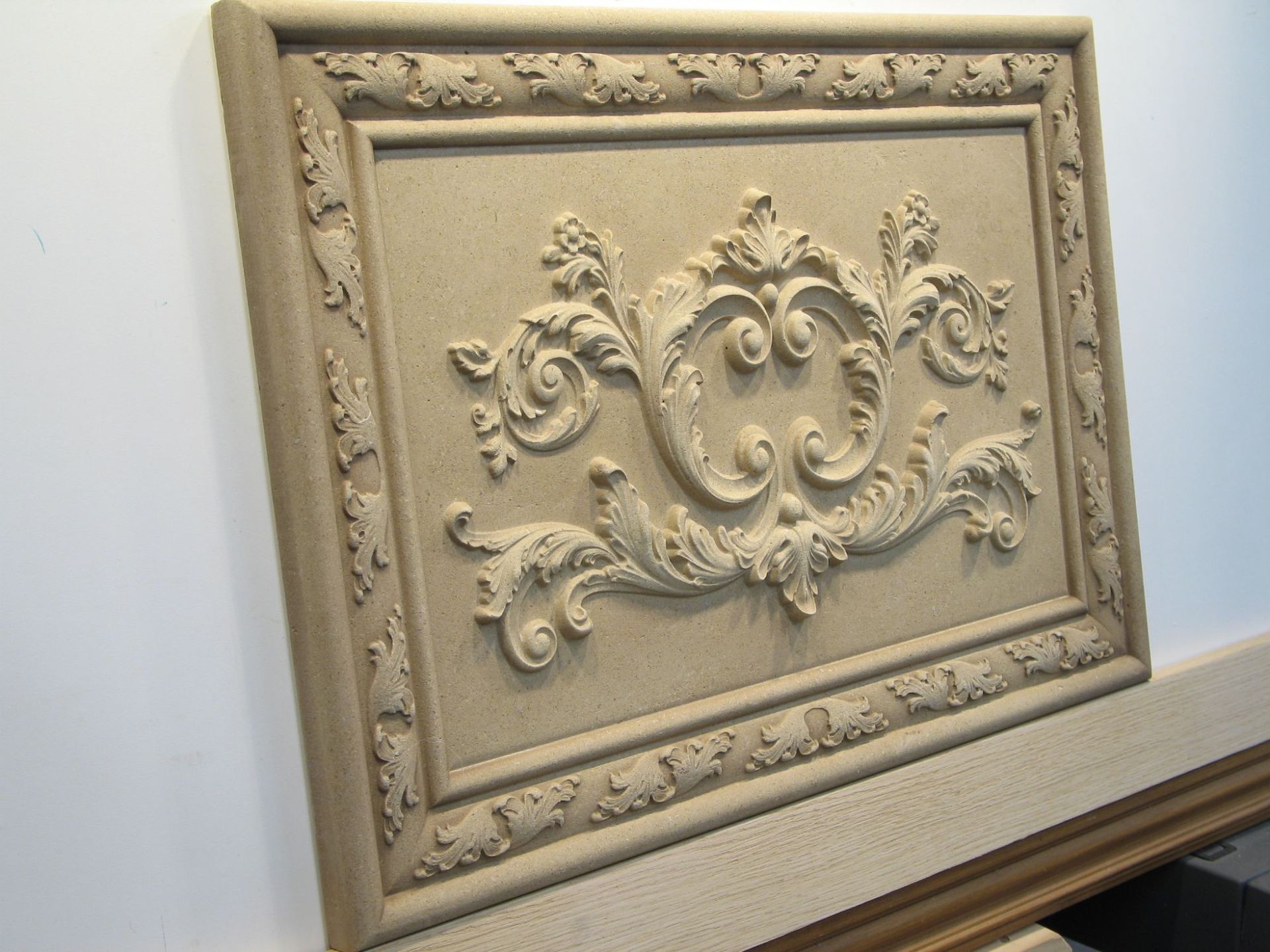 Ornate Relief Carved Limestone Back Splash 16" x 23" Decorative Tile Insert Panel 2 