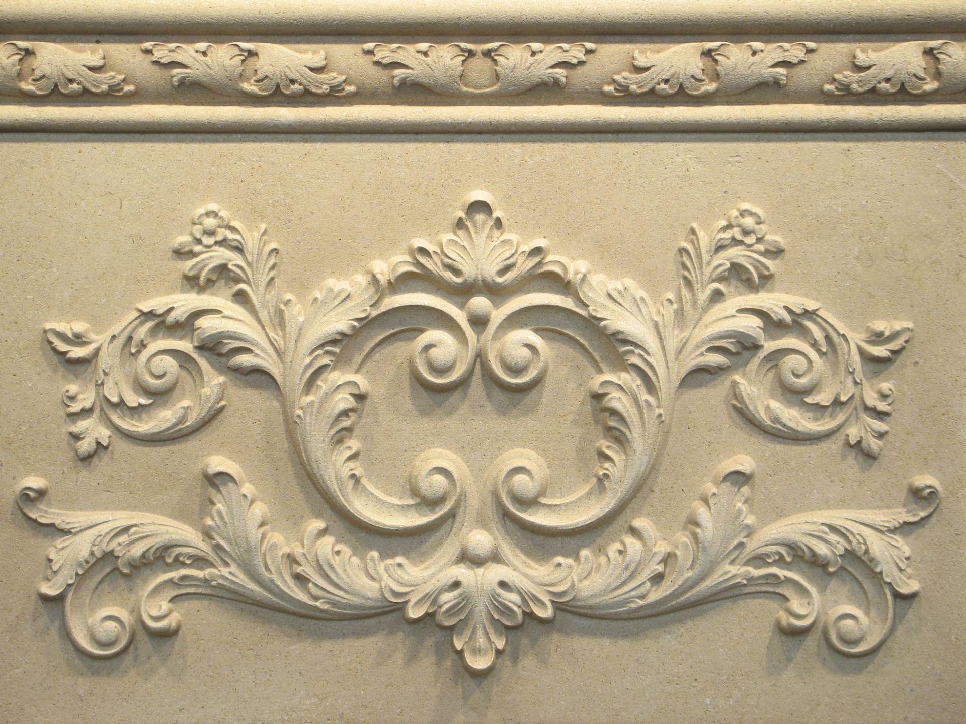 Ornate Relief Carved Limestone Back Splash 16" x 23" Decorative Tile Insert Panel 3 
