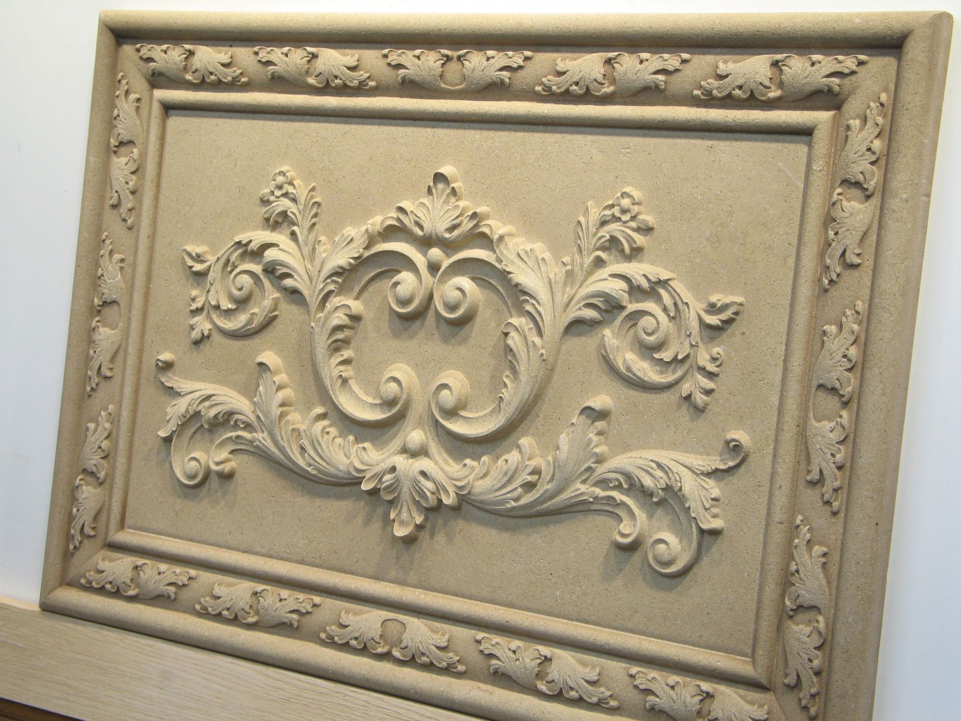 Ornate Relief Carved Limestone Back Splash 16" x 23" Decorative Tile Insert Panel 4 