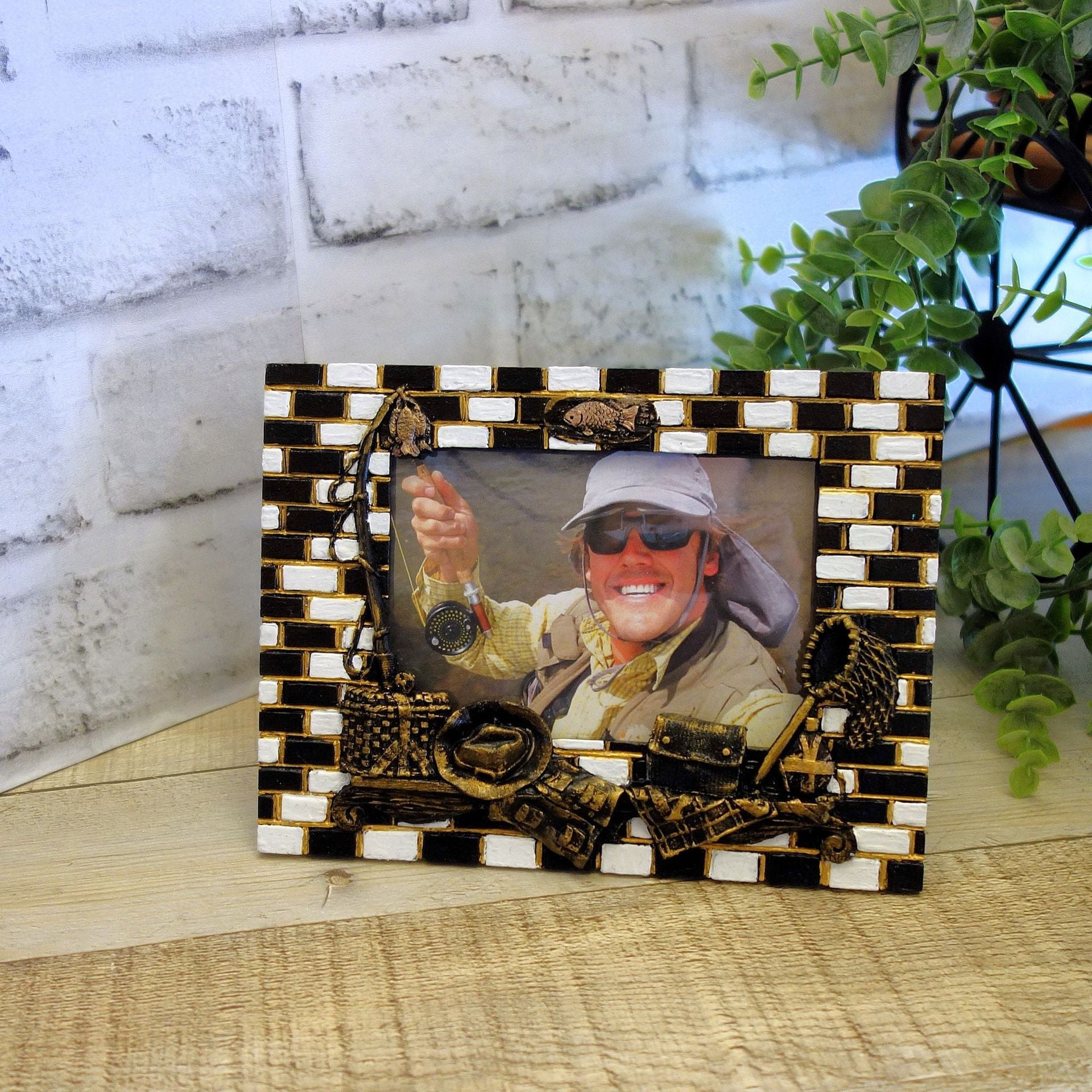 Black And White Check Picture Frame Masculine Picture Frame Fishing Outdoor Theme 2 