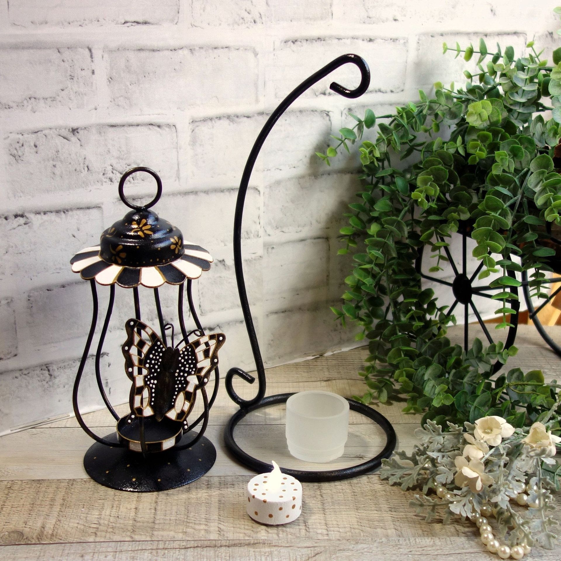 Checked Candle Holder Courtly Decor Hand Painted Whimsy Candle Holder 2 
