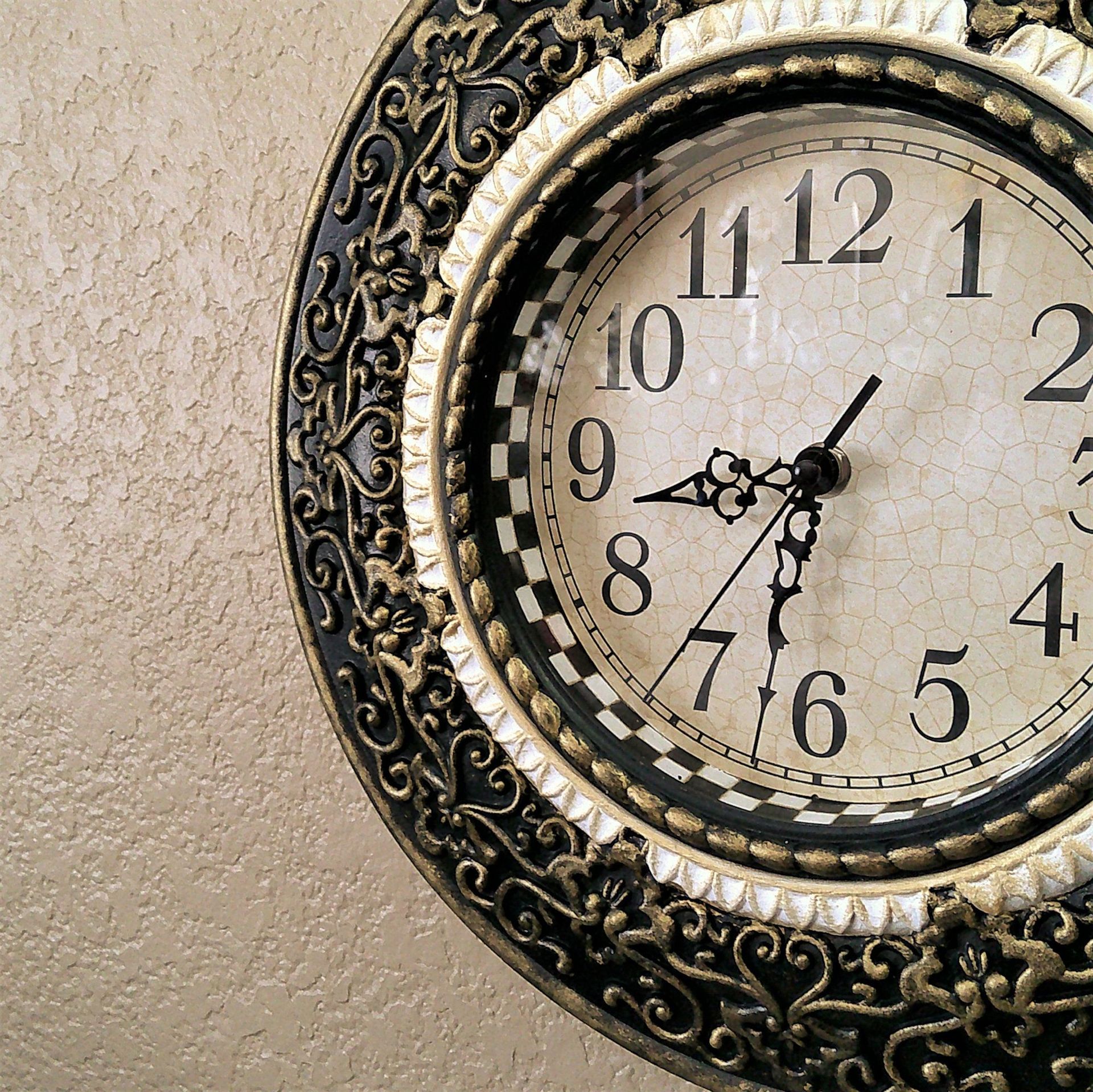 Black And Gold Elegant Checks Wall Clock 2 