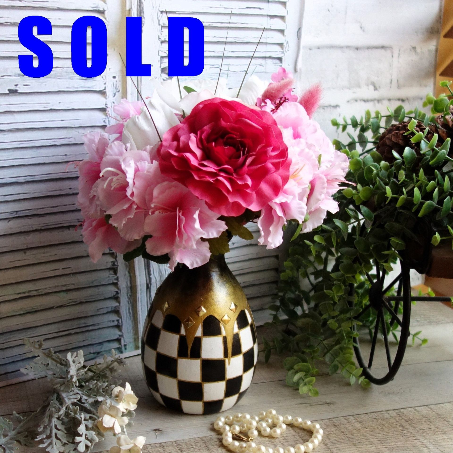 Courtly Vase Black White Checked Vase Floral Centerpiece Buffalo Check Vase 1 