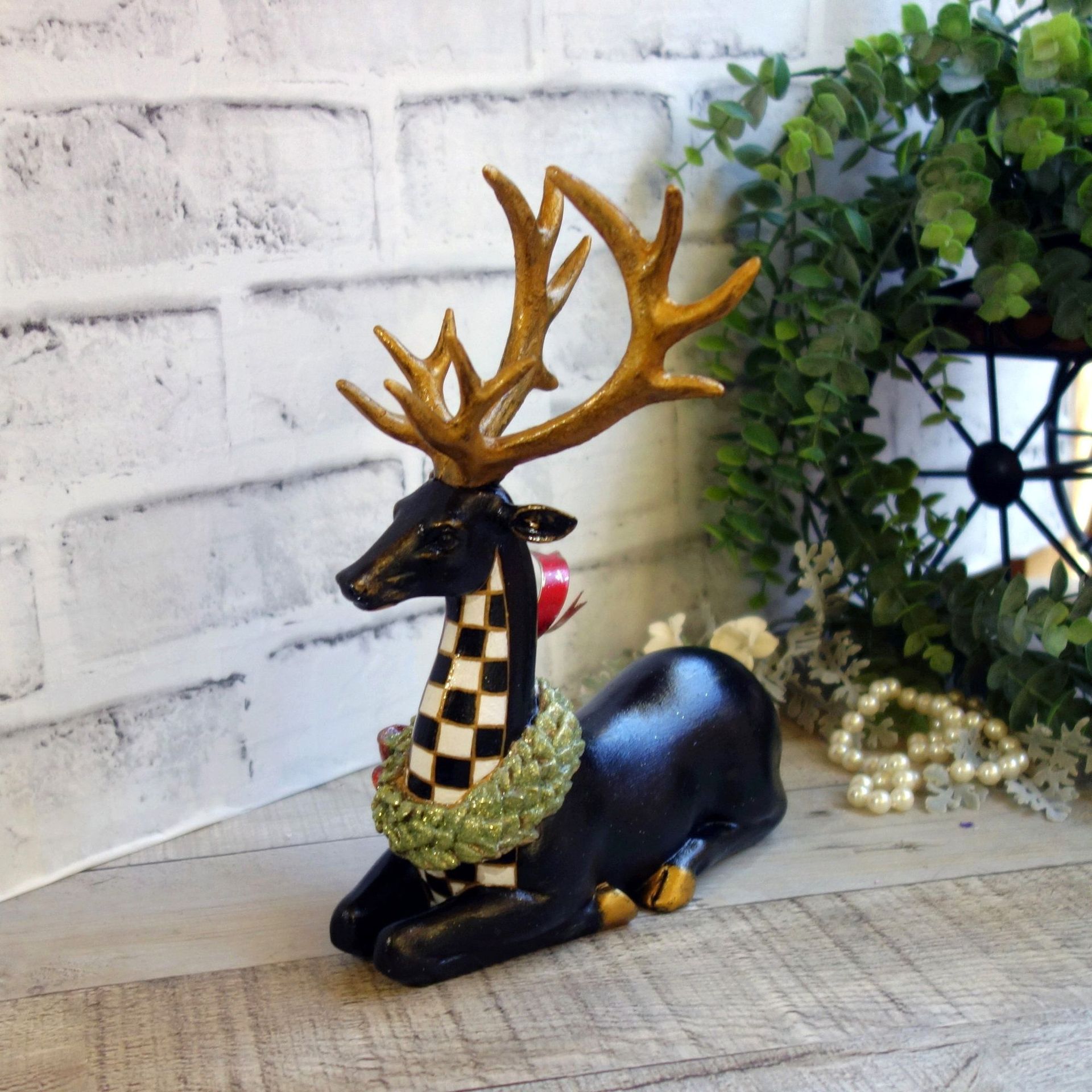 Courtly Christmas Decor Checked Reindeer Courtly Deer Checked Christmas Decor 2 