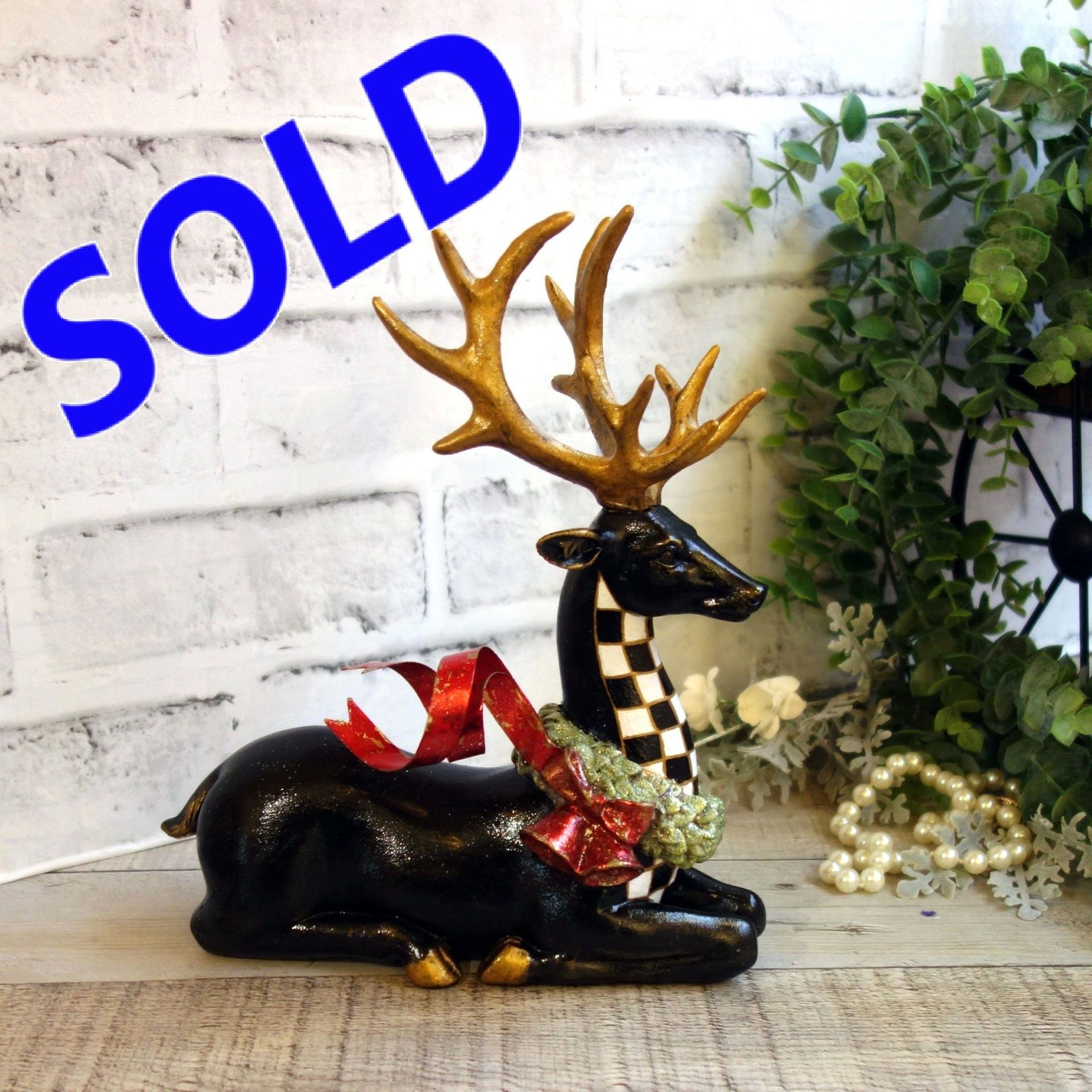 Courtly Christmas Decor Checked Reindeer Courtly Deer Checked Christmas Decor 1 