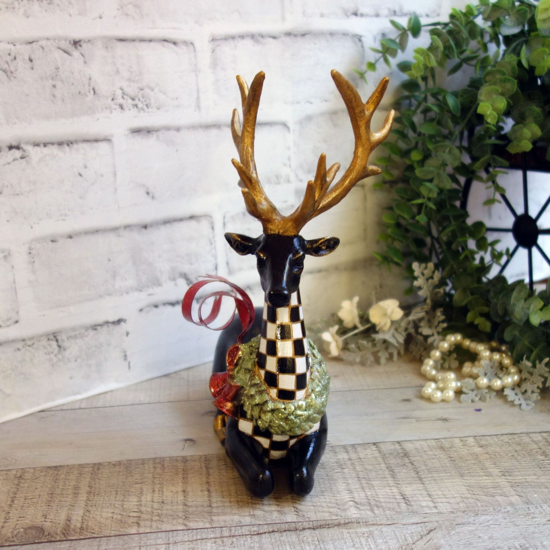 Courtly Christmas Decor Checked Reindeer Courtly Deer Checked Christmas Decor 3 