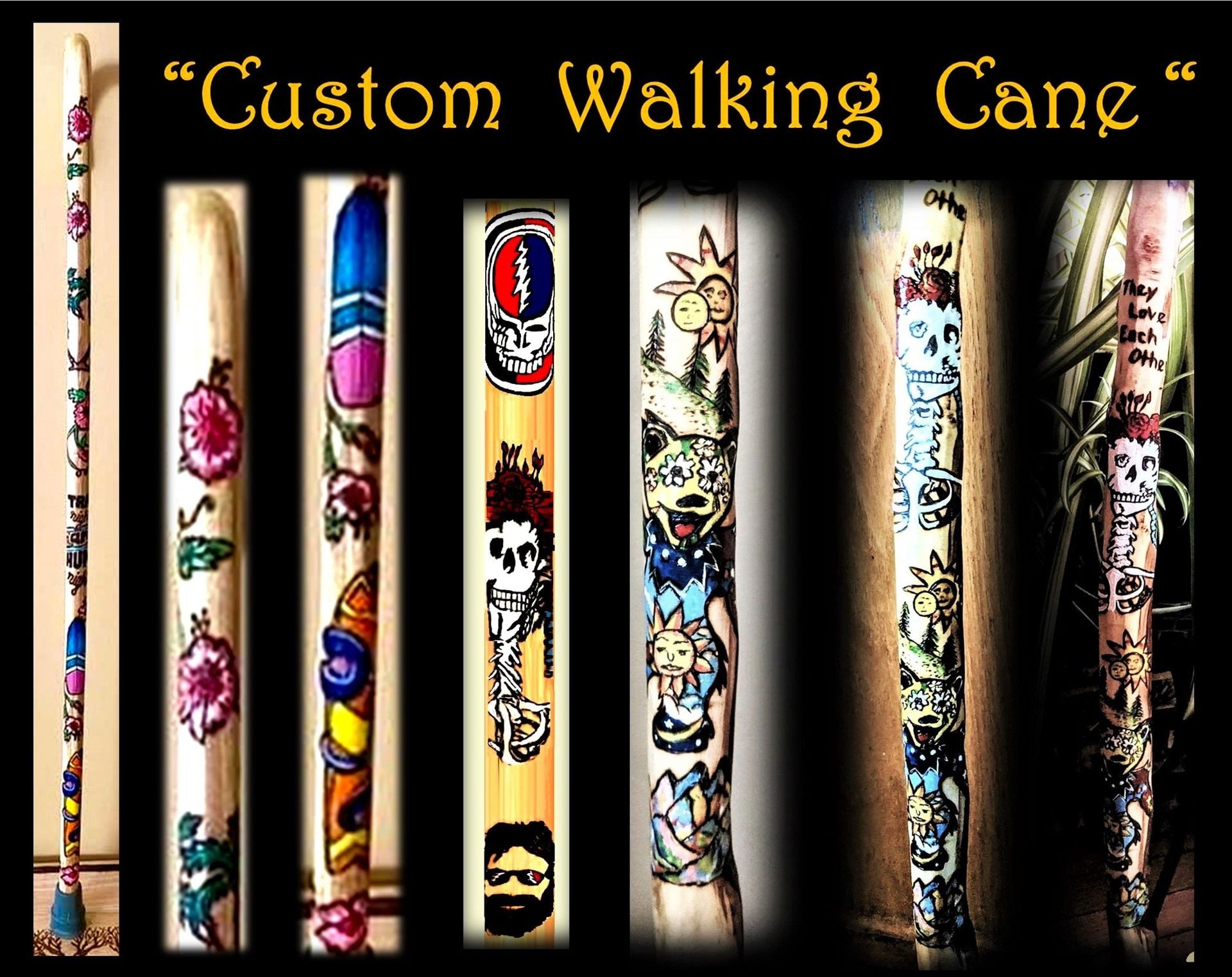 wood cane, walking cane, hand painted, custom, personalized, Retirement git, Father gift, walking stick, Local Artist, Elysburg PA