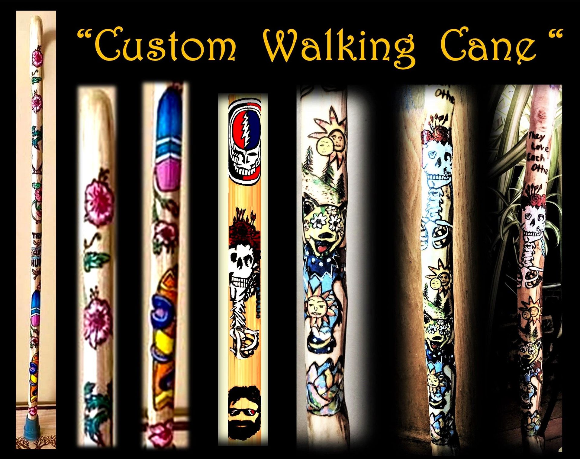 Cane, Walking stick, Hand Painted Walking Canes, Custom, Painted, Canes, Made With Your Image Ideas