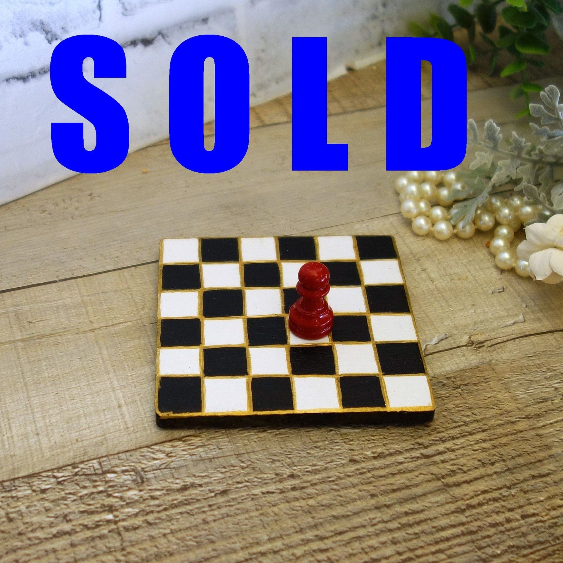 Hand Painted Whimsy Black And White Check Decor Checked Decor Chessboard Riser 1 