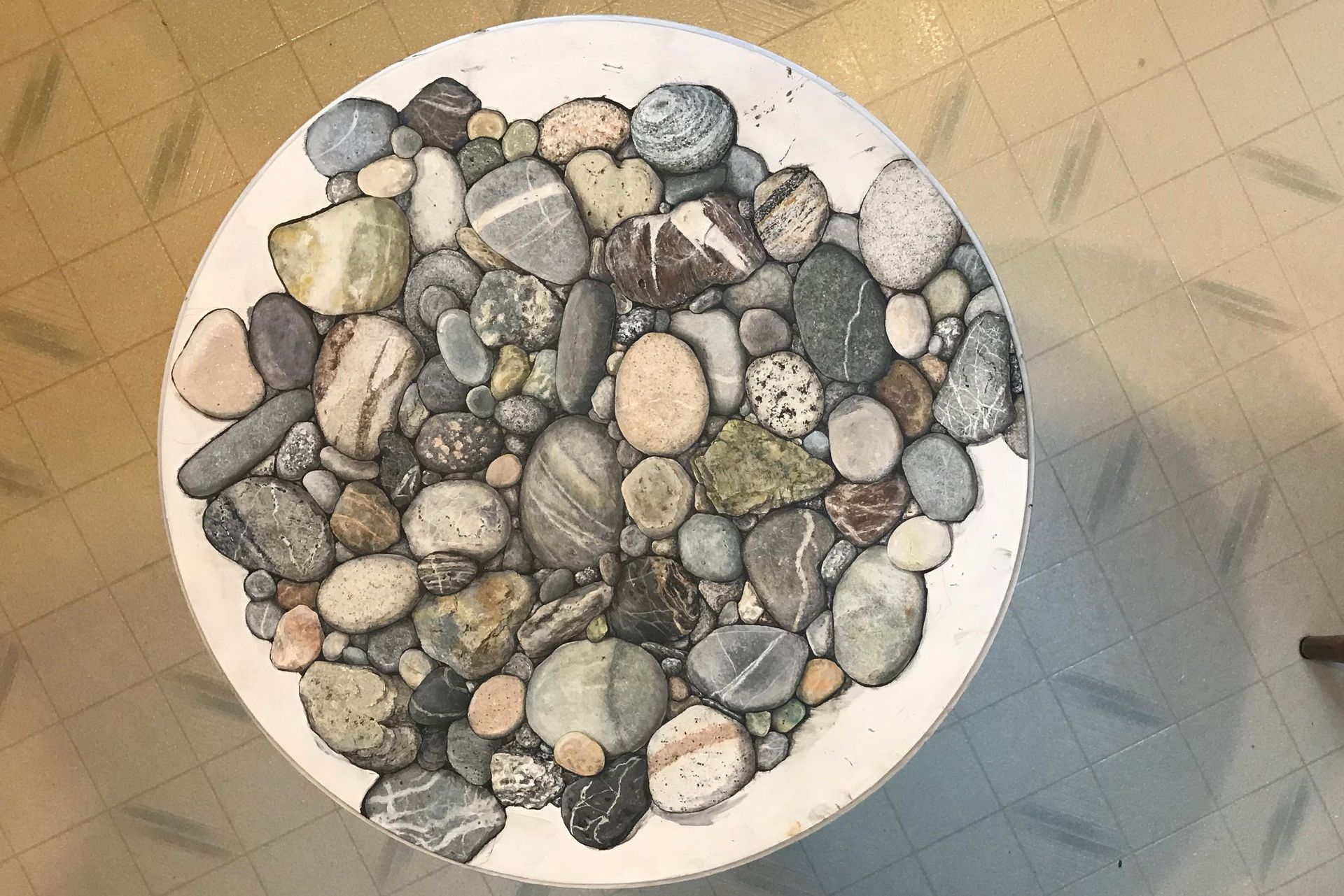 Available: Pedestal Table Painted With Trompe L'Oeil Stones And Pebbles 6 