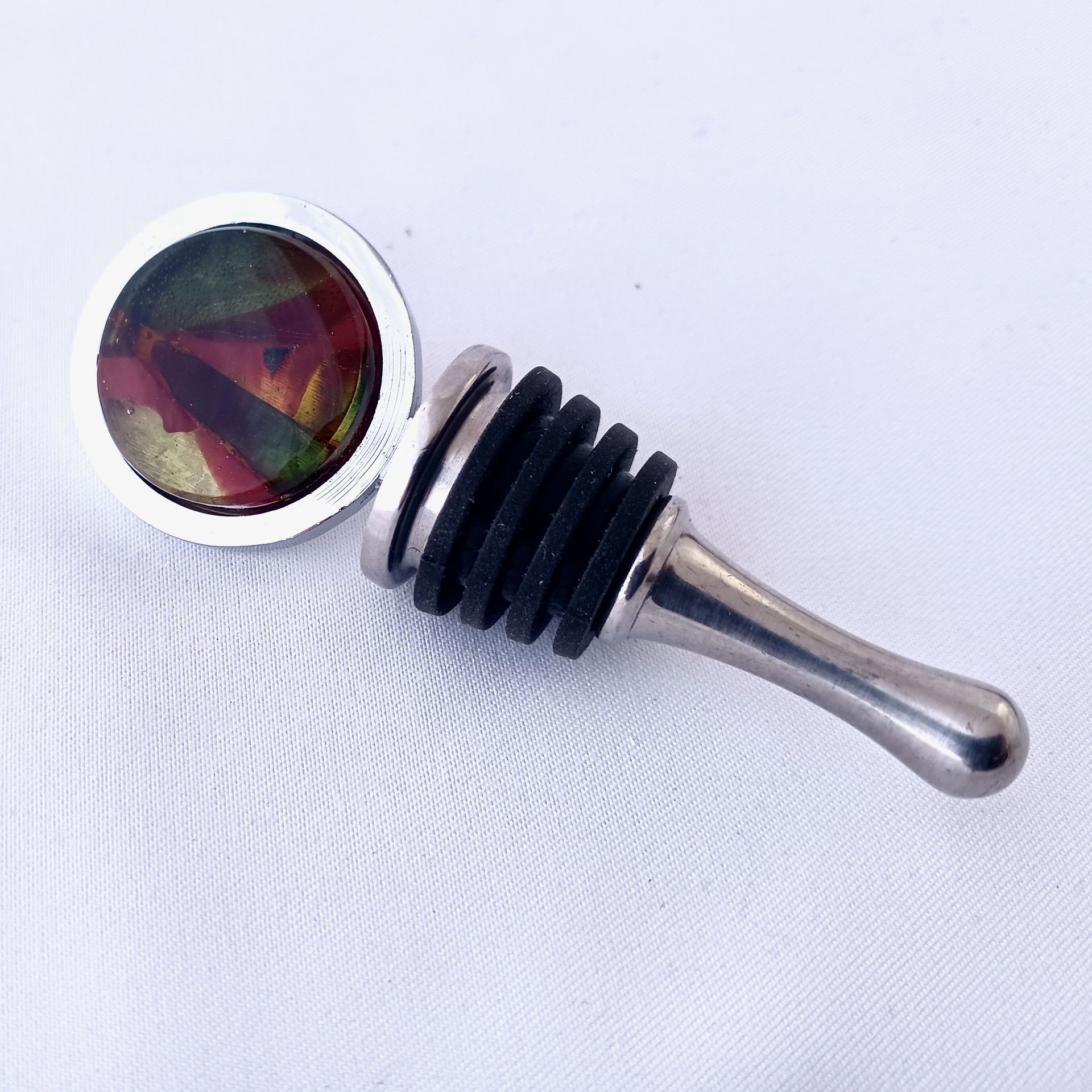 Abstract Fused Glass Bottle Stopper Featuring Handmade Glass - Bonfire 3 