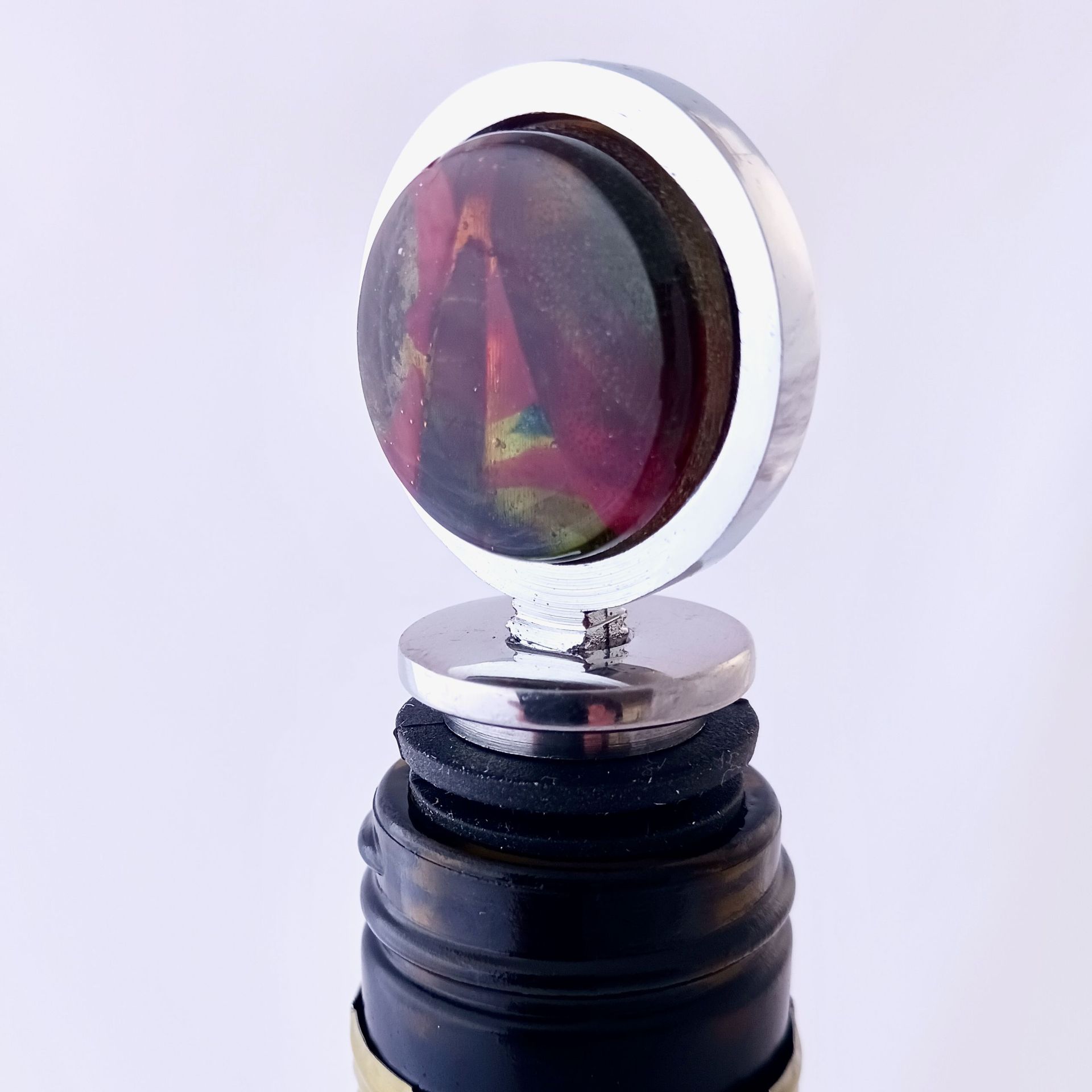 Abstract Fused Glass Bottle Stopper Featuring Handmade Glass - Bonfire 4 