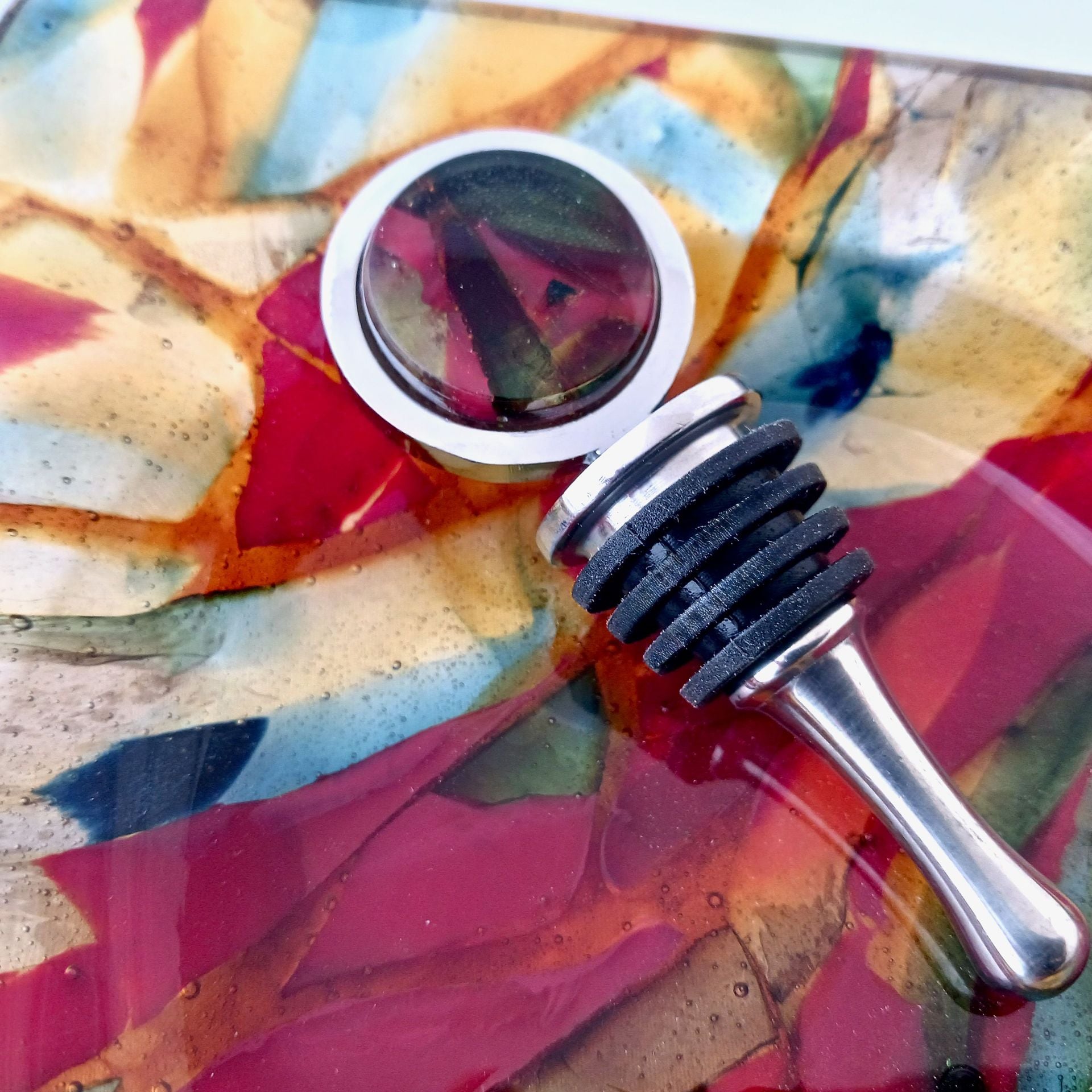 Abstract Fused Glass Bottle Stopper Featuring Handmade Glass - Bonfire 1 