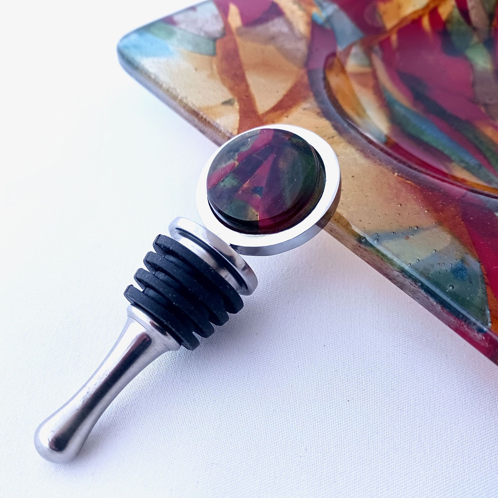 Abstract Fused Glass Bottle Stopper Featuring Handmade Glass - Bonfire 2 