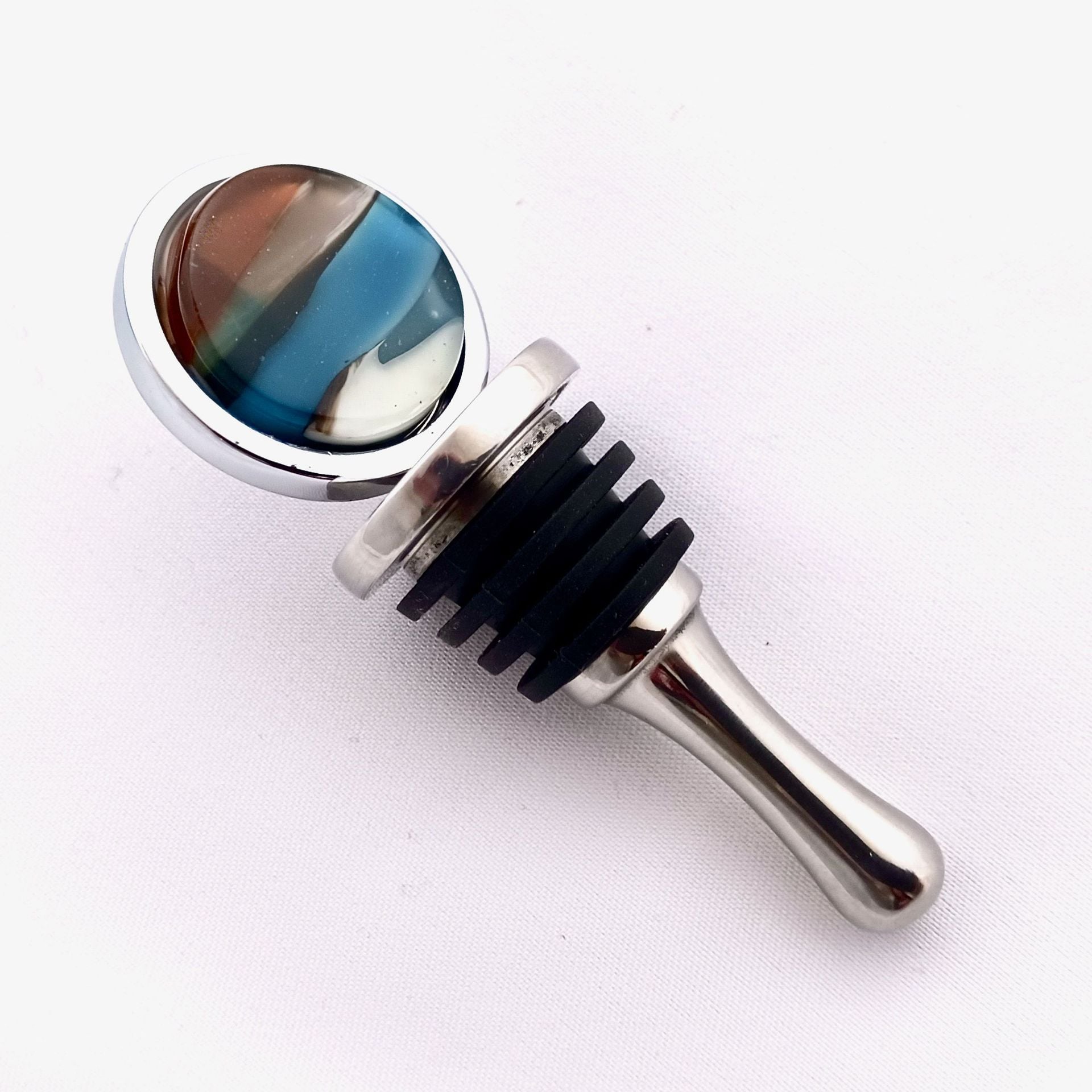 Coastal Fused Glass Bottle Stopper Featuring Handmade Glass - Ebb Tide 1
