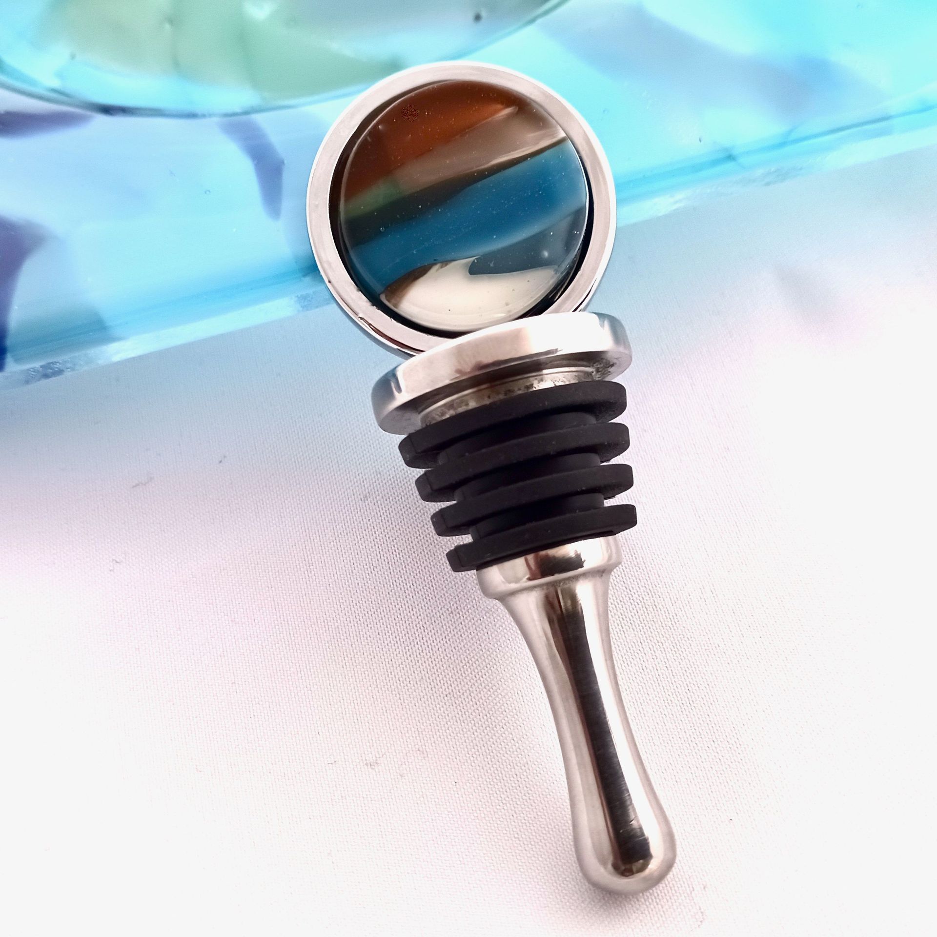 Coastal Fused Glass Bottle Stopper Featuring Handmade Glass - Ebb Tide 2