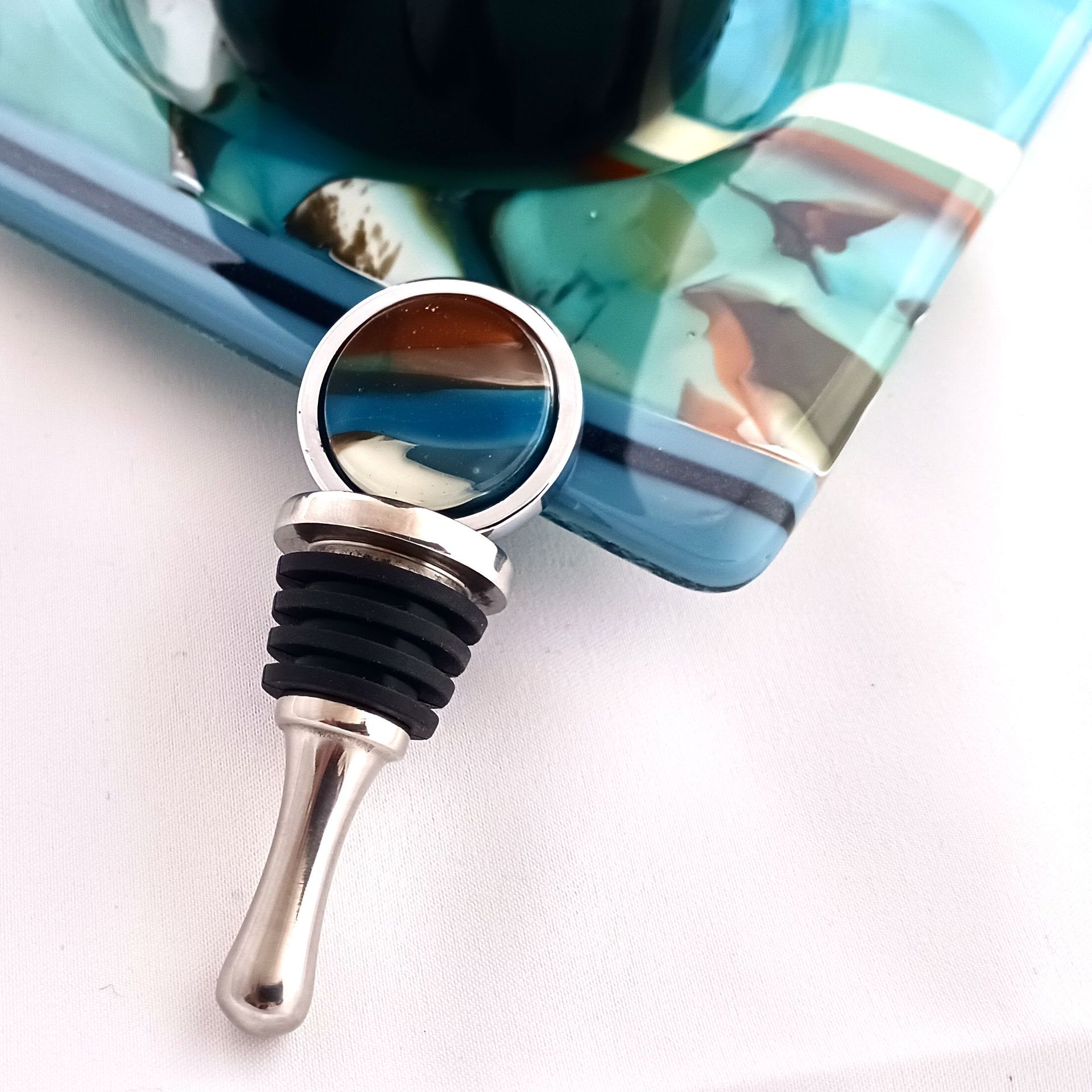 Coastal Fused Glass Bottle Stopper Featuring Handmade Glass - Ebb Tide 4