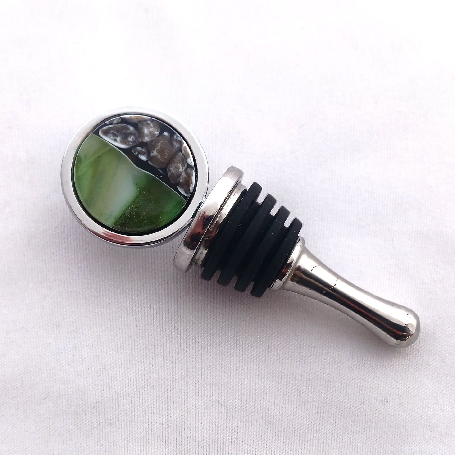Nature-Inspired Fused Glass Bottle Stopper Featuring Handmade Glass - Forest Stream 1