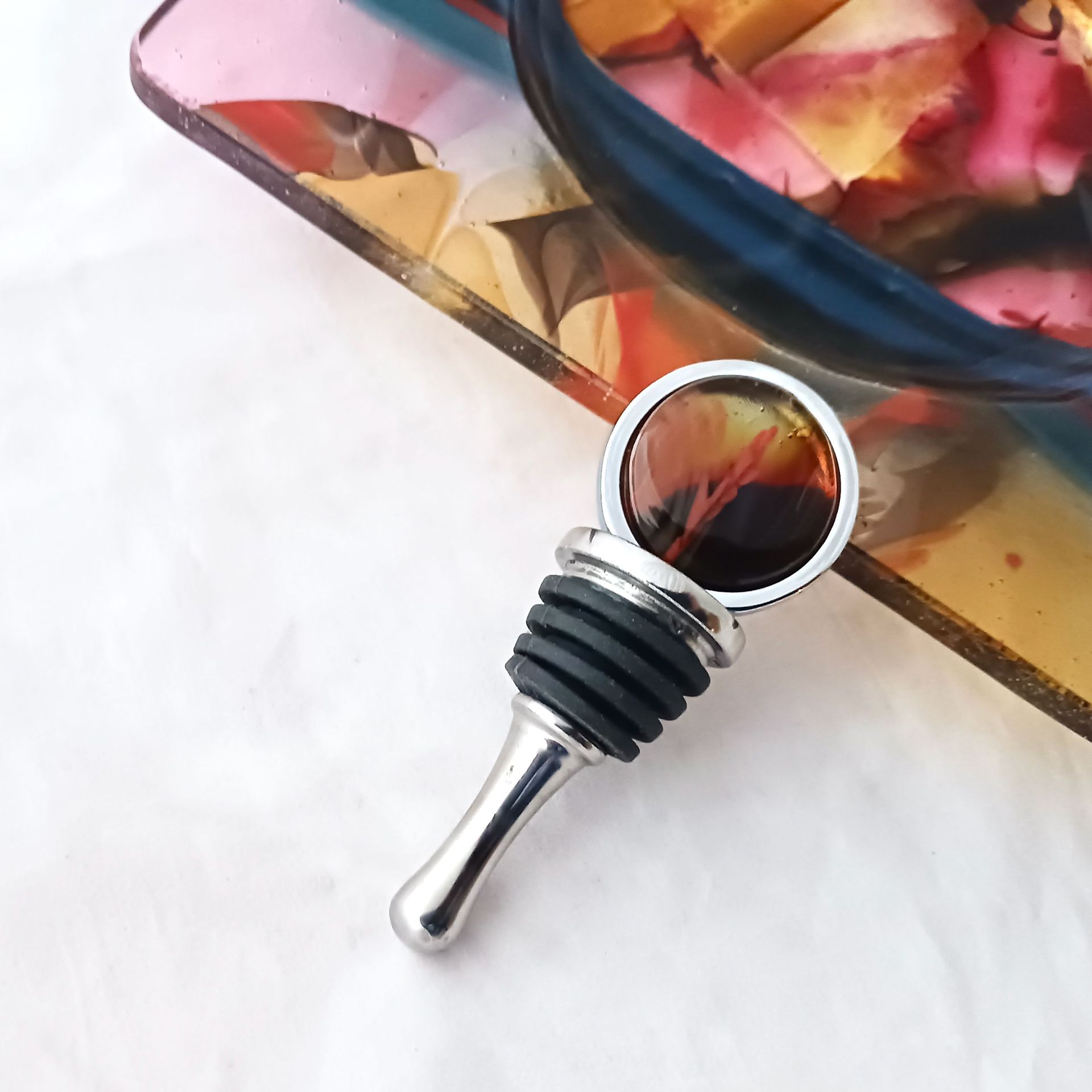 Coastal Fused Glass Bottle Stopper Featuring Handmade Glass - Gold Flair 4