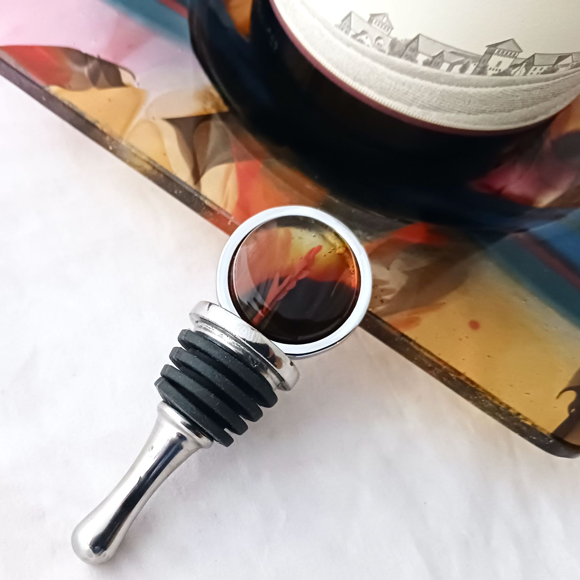 Coastal Fused Glass Bottle Stopper Featuring Handmade Glass - Gold Flair 3