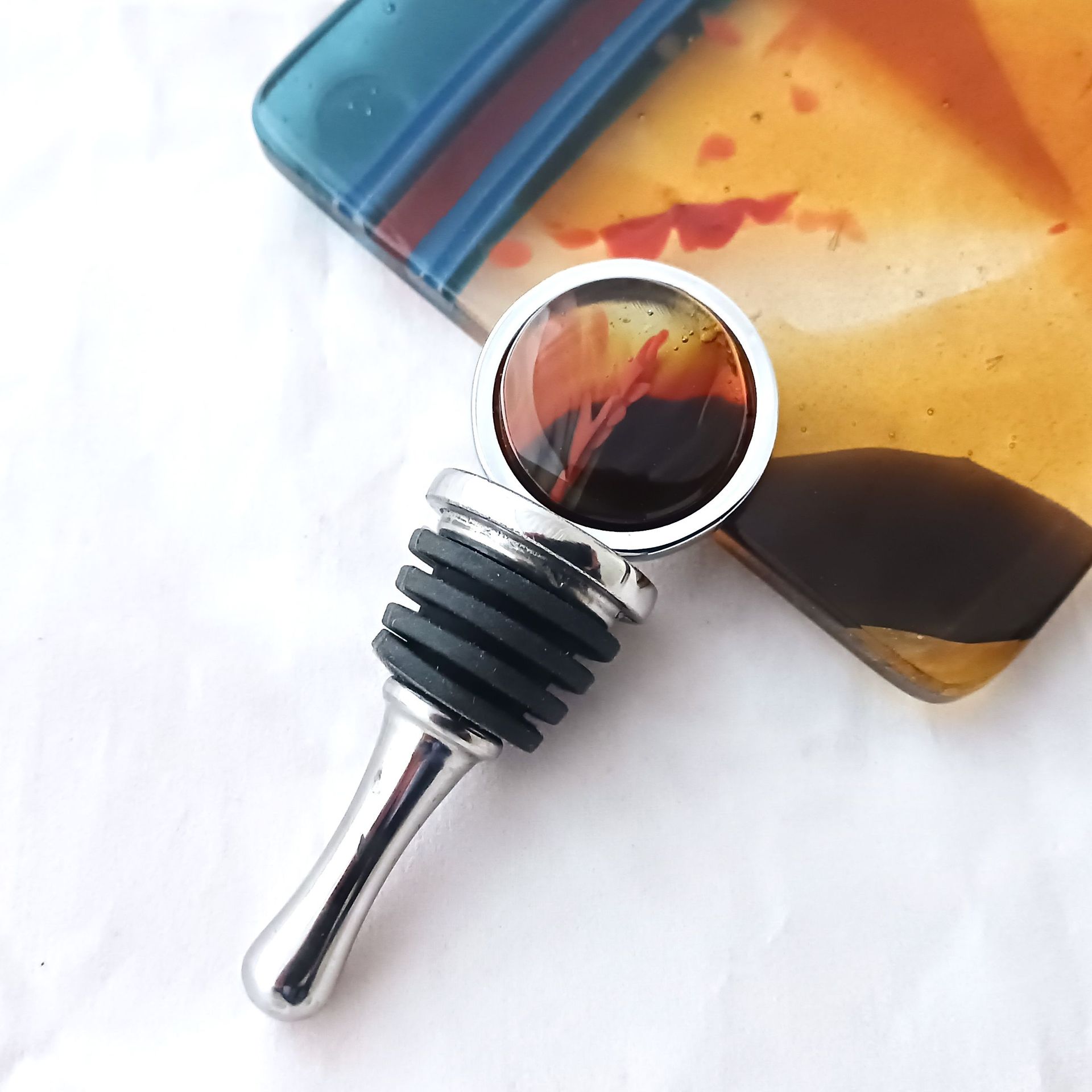 Coastal Fused Glass Bottle Stopper Featuring Handmade Glass - Gold Flair 5